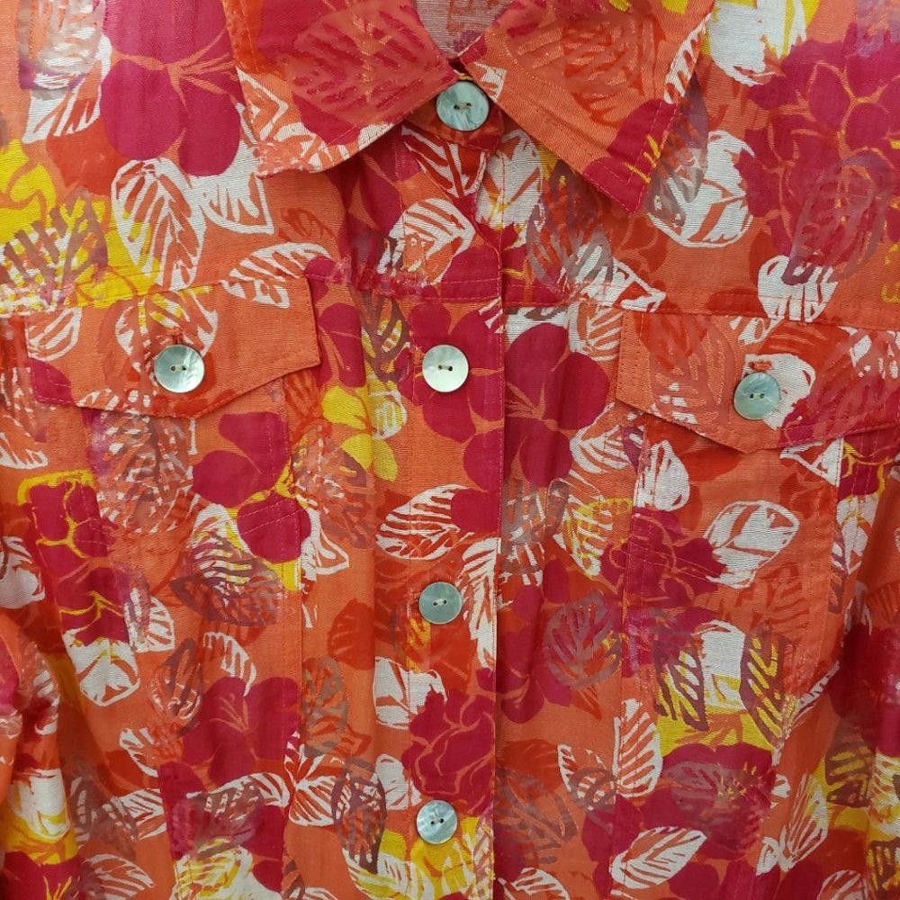 Designer CT191a Ruby Rd. Favorites Sheer Button Down Shirt 14 Size XL / US 12-14 / IT 48-50 - 3 Thumbnail
