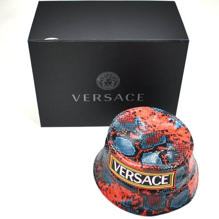 Versace Versace Snake Print Leather Bucket Hat Blue Red NWT Size ONE SIZE - 2 Preview