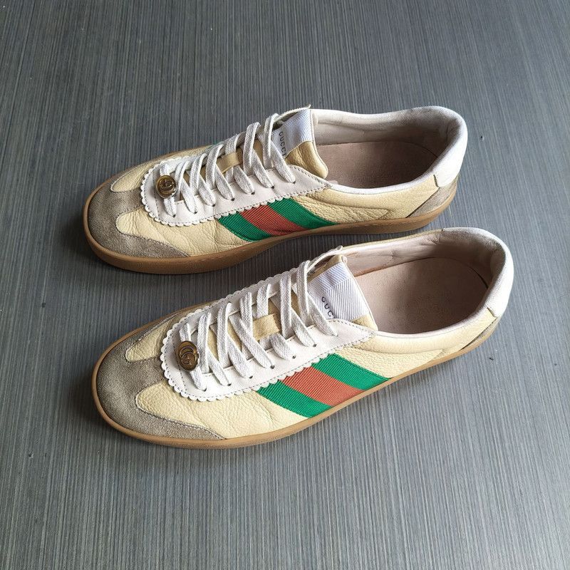 Gucci Gucci G74 Web Leather Sneakers in Brown Green - Size US 8.5 / EU 41-42 - 1 Thumbnail
