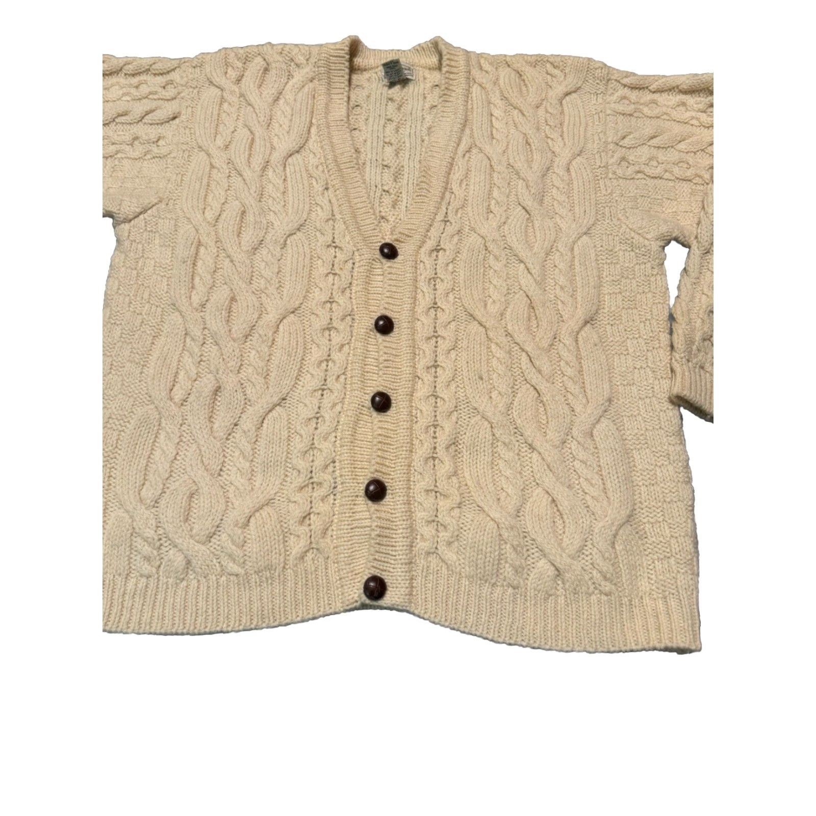 Vintage VINTAGE L.L. Bean Cardigan Wool Ivory Ireland Large L Fisherman Mens Sweater Chunky Knit Cable-V-Neck Size US L / EU 52-54 / 3 - 3 Thumbnail