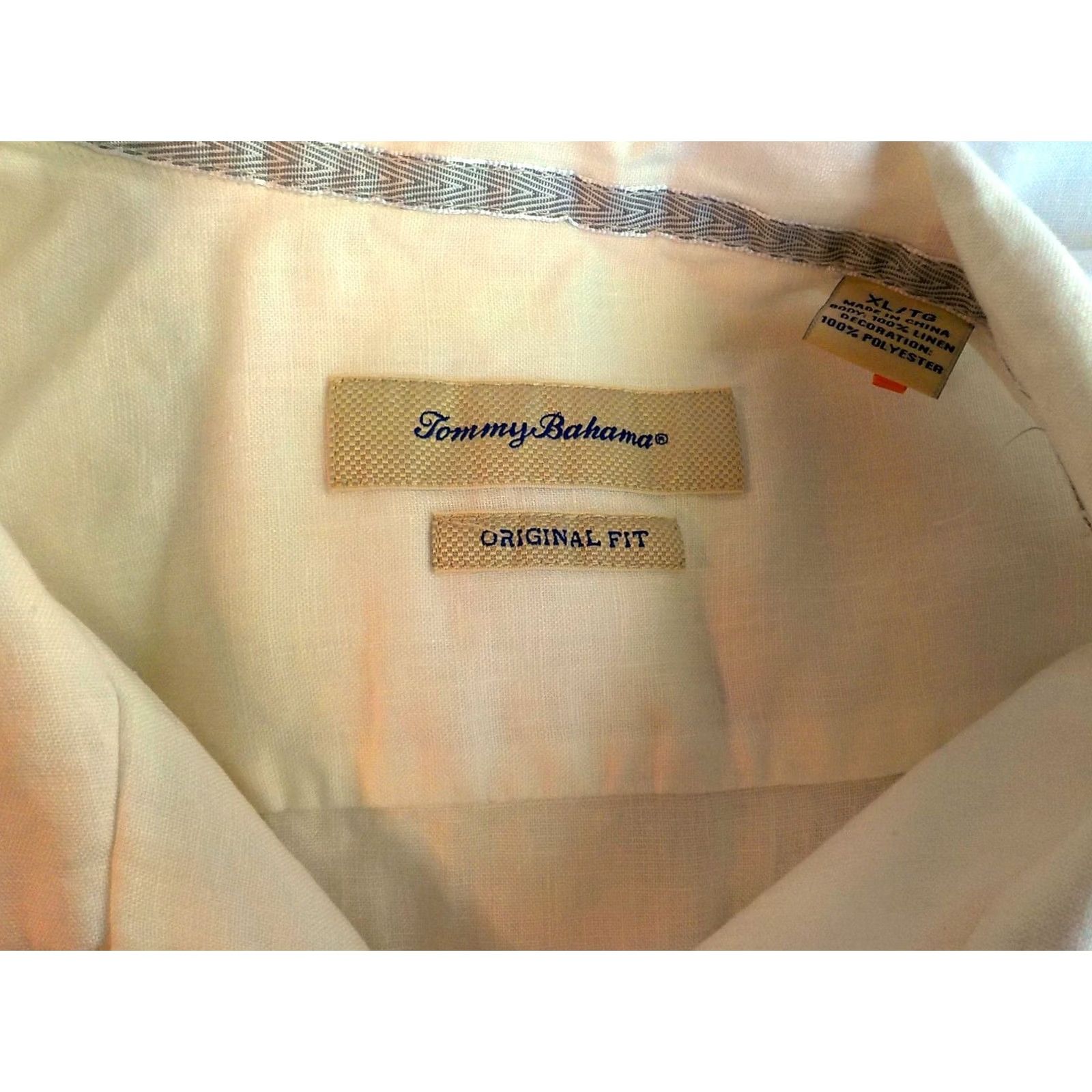 Tommy Bahama TOMMY BAHAMA Embroidered Front Camp Shirt XL Beige/Ivory 100% Linen Button-Up Short Sleeve Men Vintage Style Size US XL / EU 56 / 4 - 4 Thumbnail