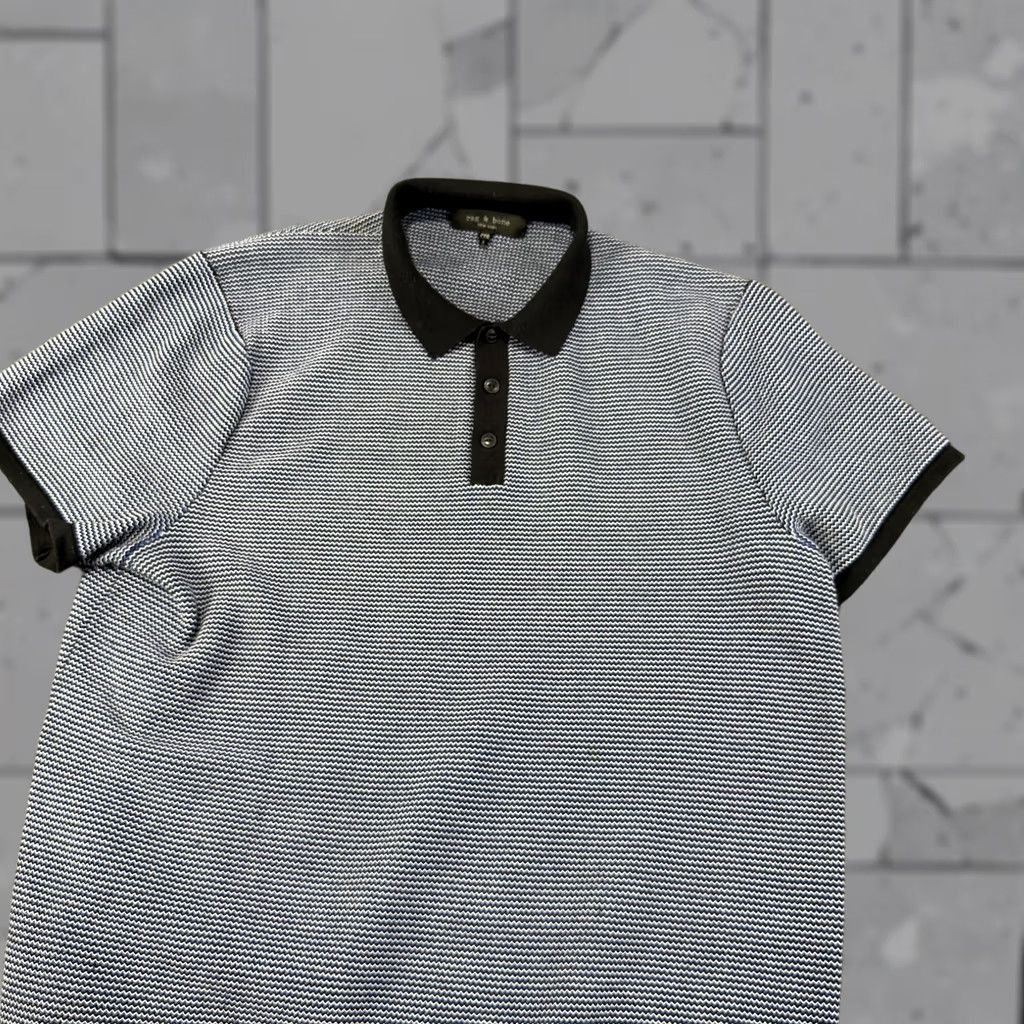 Rag & Bone rag & bone Shirt Mens 2XL Blue Polo Black Knit Stripe Heavyweight Stretch Size US XXL / EU 58 / 5 - 1 Thumbnail