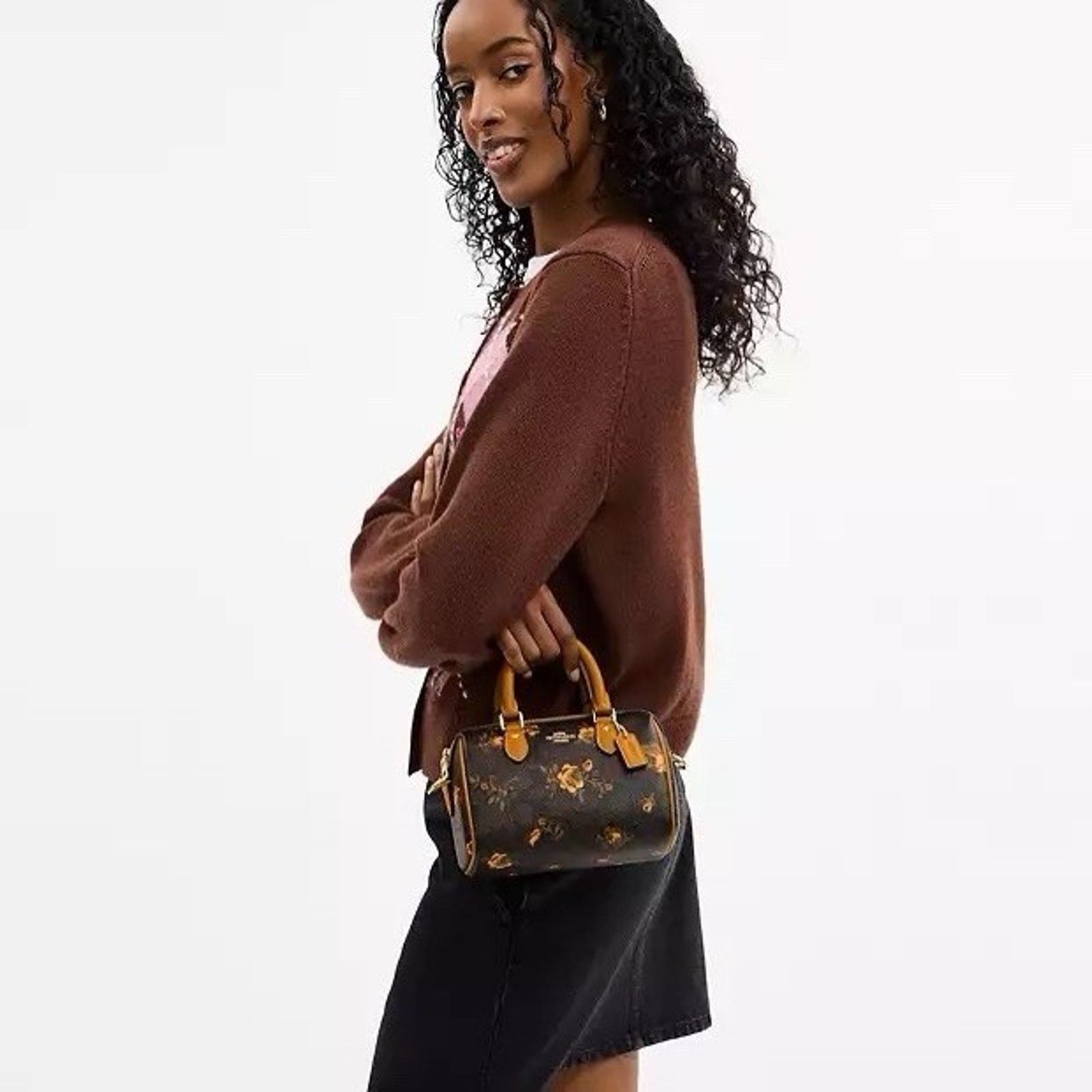 Coach NWT Coach Mini Rowan Crossbody Bag Floral CCF31 WalnutYellow Size ONE SIZE - 9 Thumbnail