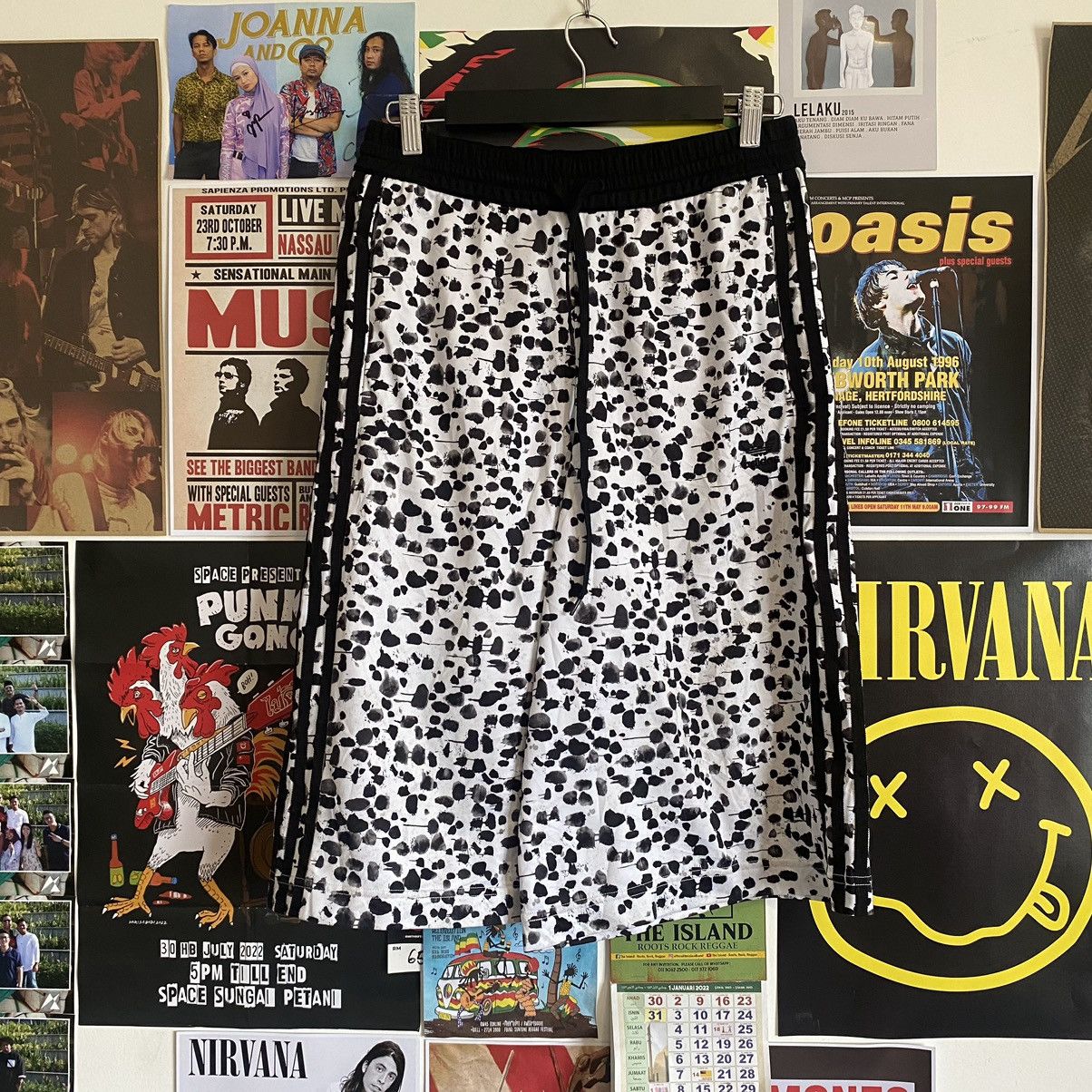 image of Adidas Culottes Ink Dot Trefoil Shorts in Black/White, Men's (Size 29)