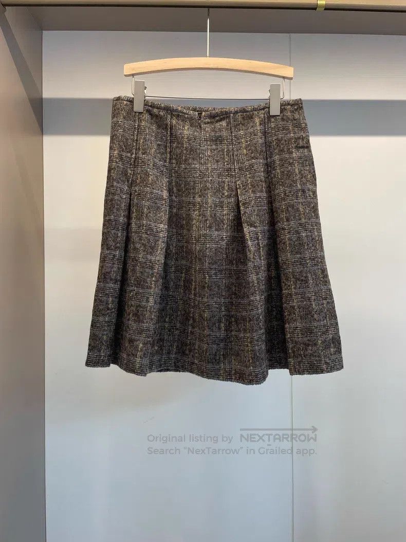 Brunello Cucinelli Brunello Cucinelli Caramel Gray Plaid Alpaca Pleated Skirt Size 27" / US 4 / IT 40 - 2 Thumbnail