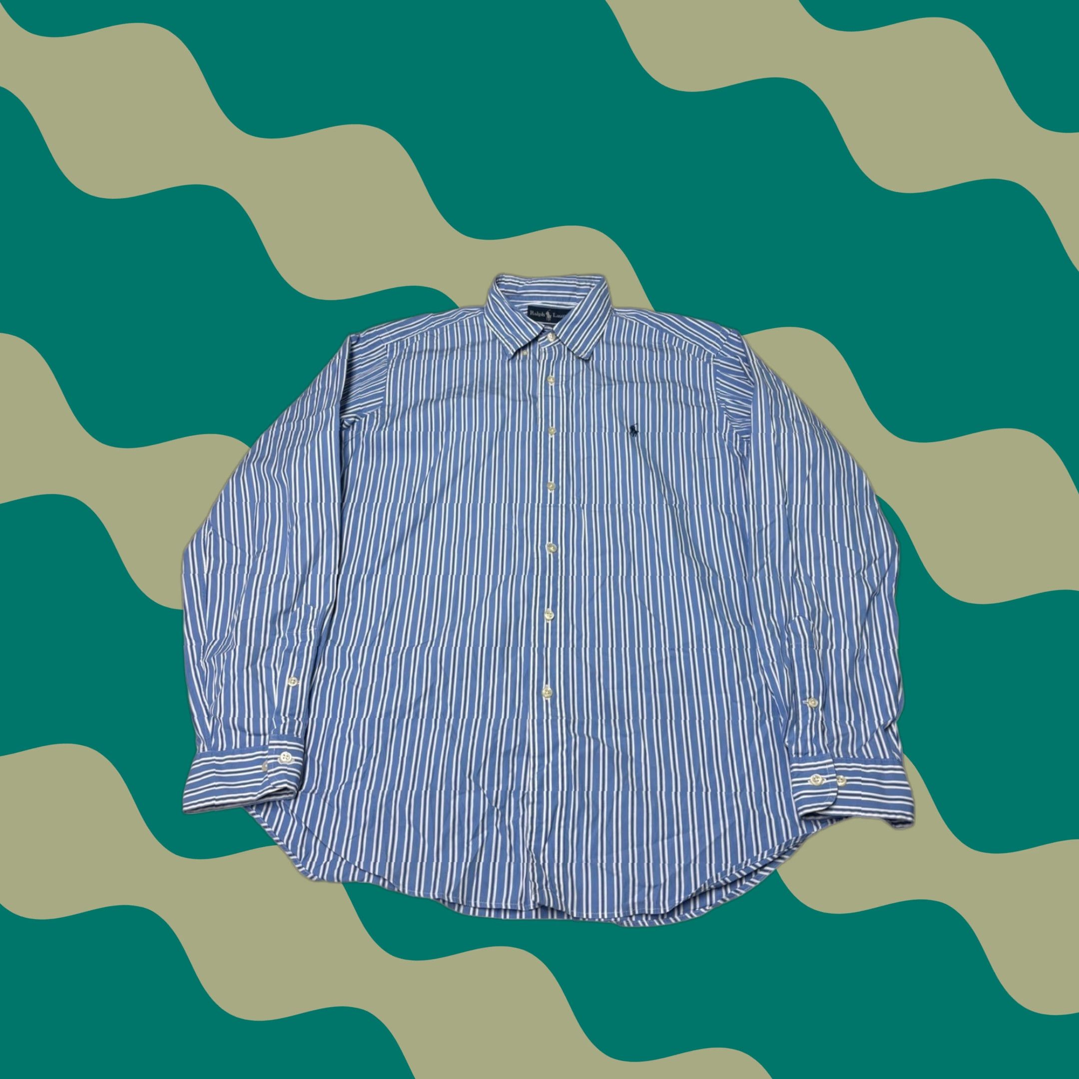 Ralph Lauren VINTAGE Ralph Lauren Striped Button-Down Shirt Men L Blue White Stripes Classic Fit Size US L / EU 52-54 / 3 - 1 Thumbnail