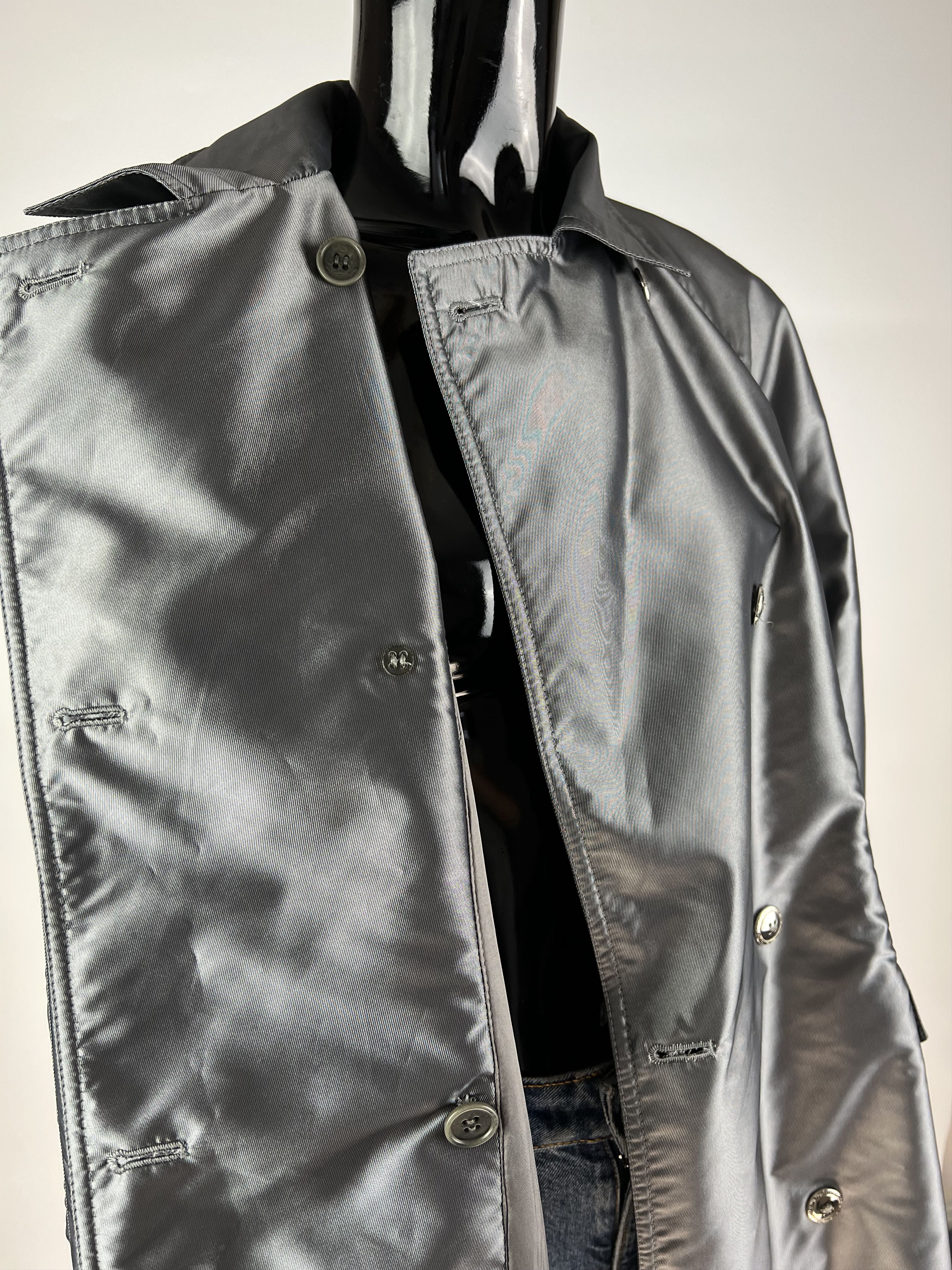 Versace × Vintage 90s Versace Classic V2 VTG Silver Shimmering Trench Coat Size L / US 10 / IT 46 - 8 Thumbnail