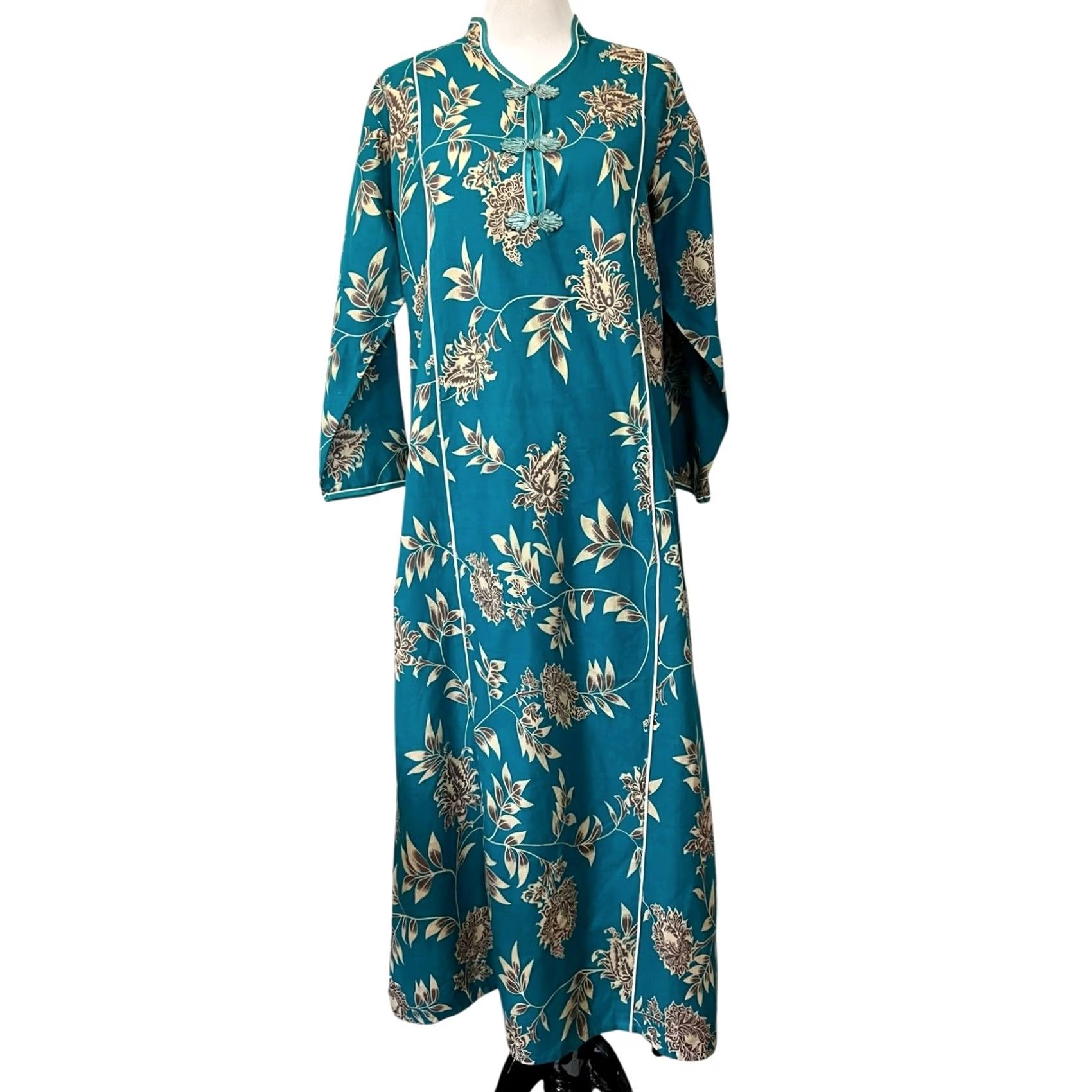 Vintage VINTAGE Orchid Kaftan Dress Mumu Blue Floral Frog Closure Cotton Sz Medium Size M / US 6-8 / IT 42-44 - 2 Thumbnail