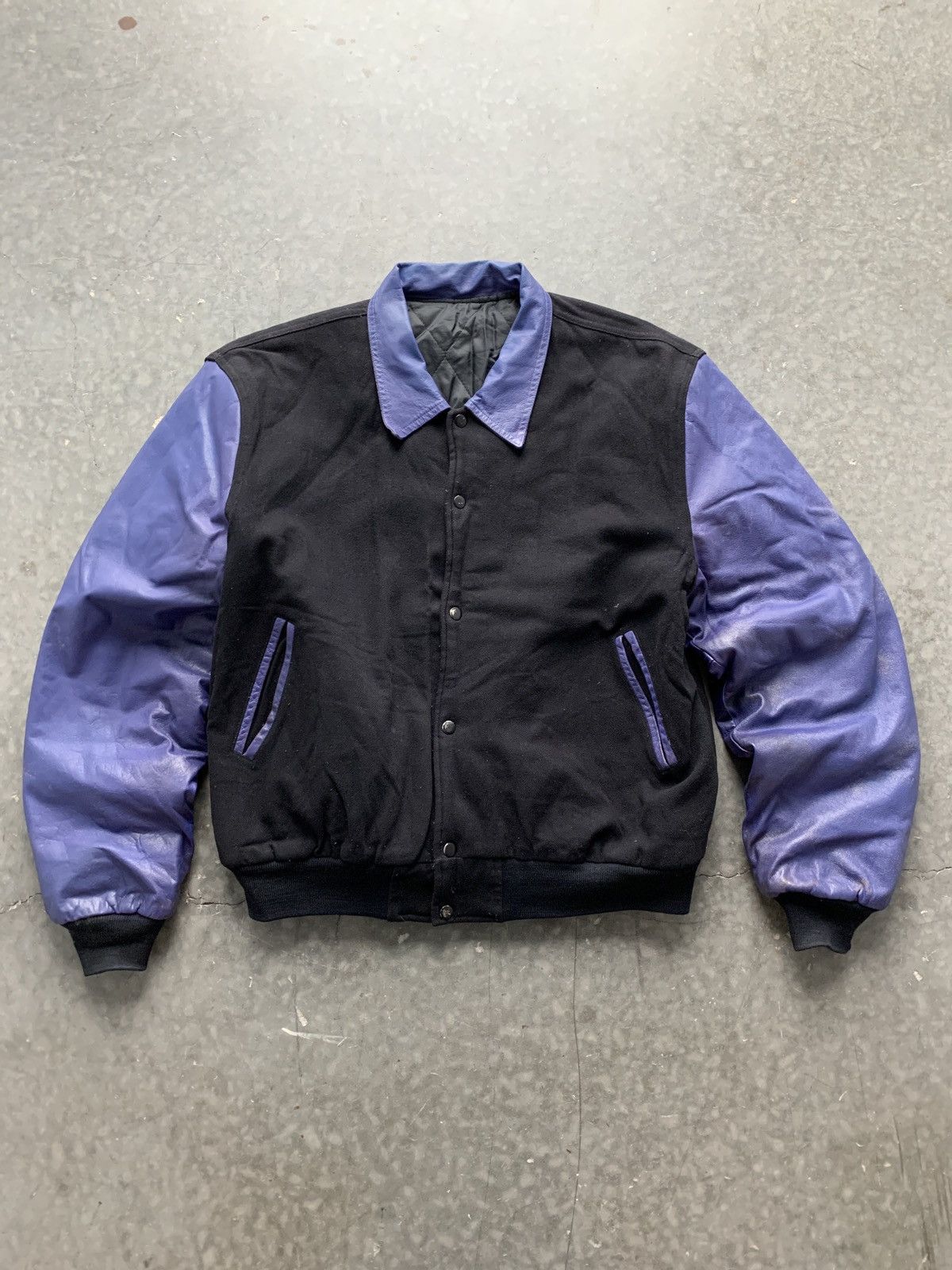image of Archival Clothing x Avant Garde Crazy Vintage 80's Wool/leather Varsity Jacket Boxy Fit in Black/Pu
