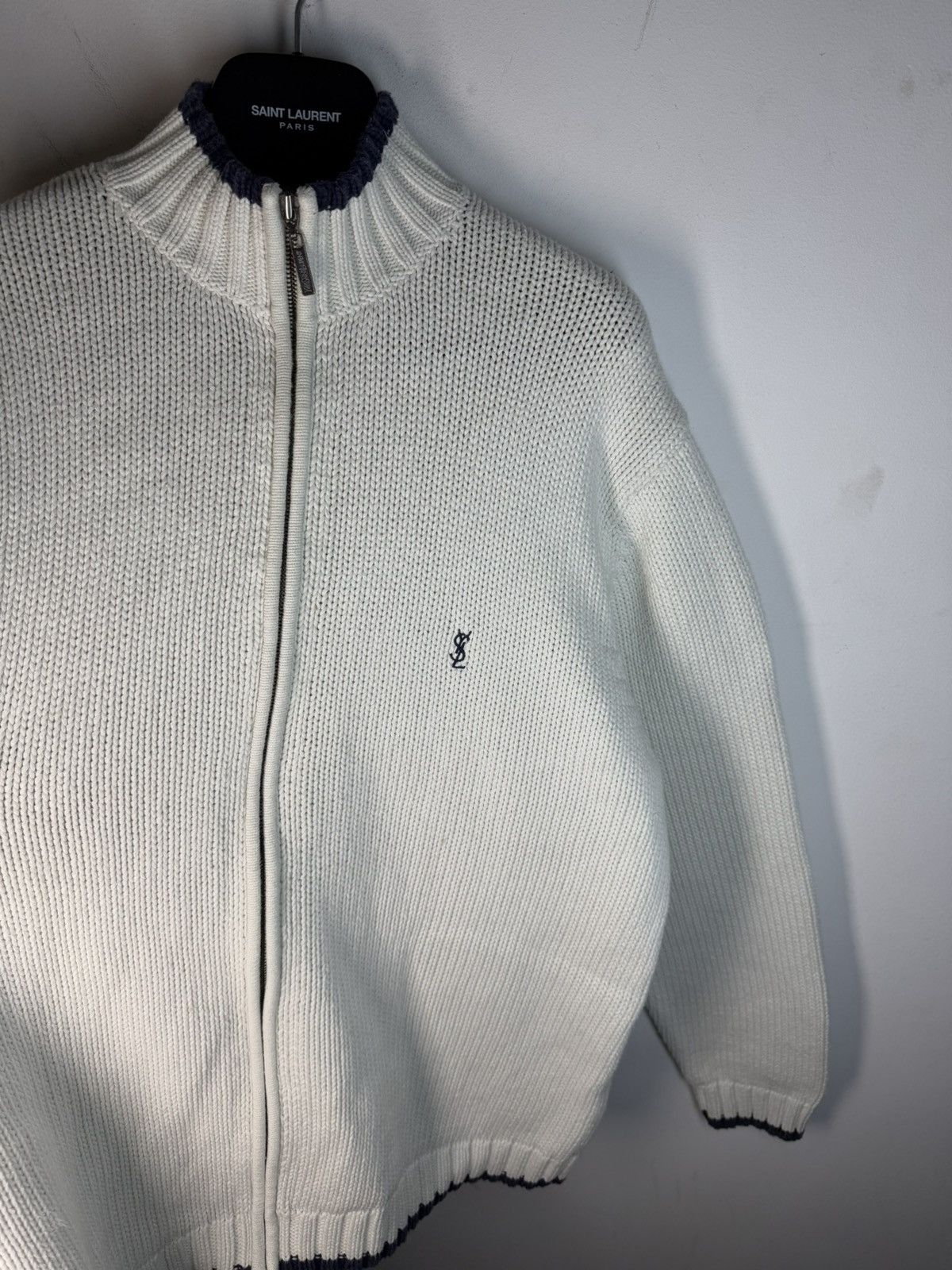 Yves Saint Laurent Heavy White YSL Sweater Zip Knit Thick YSL Sweatshirt Size US L / EU 52-54 / 3 - 9 Thumbnail