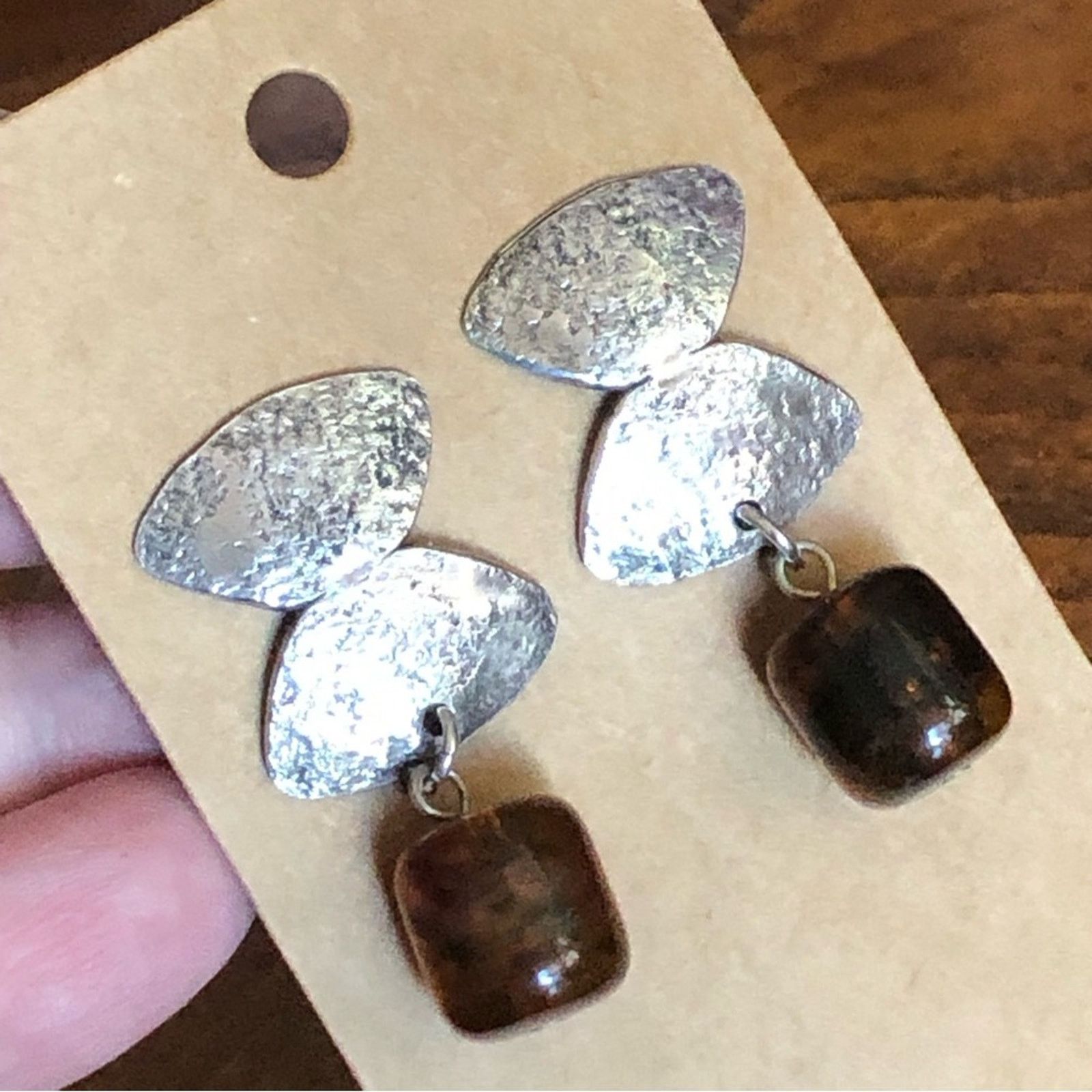 Vintage Marjorie Baer modernist textured sterling amber earring Size ONE SIZE - 1 Thumbnail