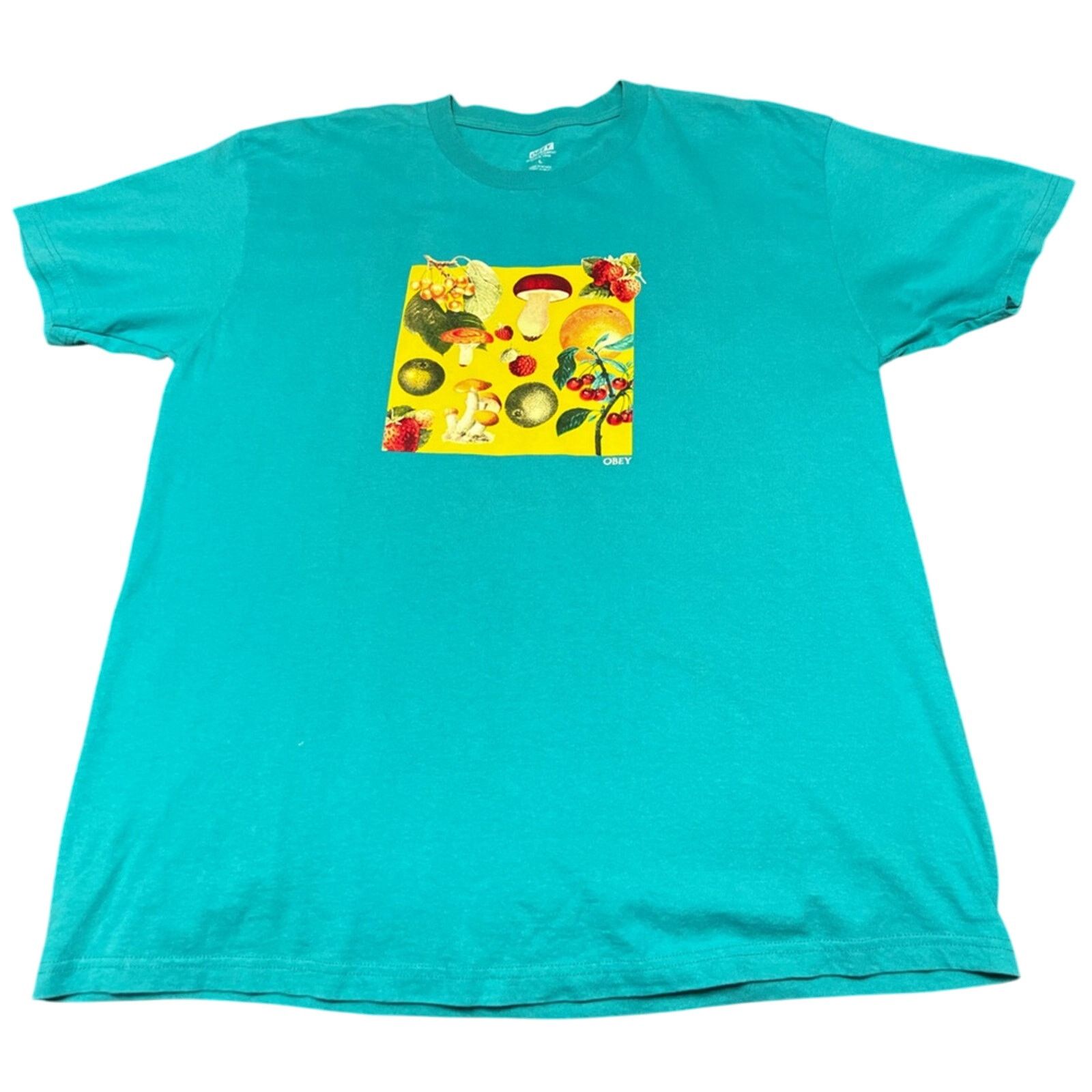 Obey Obey Men’s T-Shirt Mushroom Fruit & Plant Aqua Skating Shirt Size US L / EU 52-54 / 3 - 1 Thumbnail