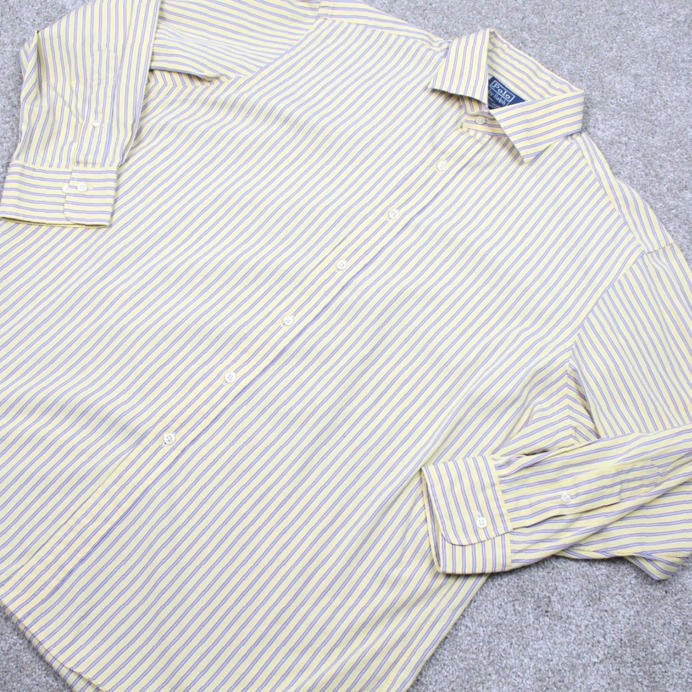 Polo Ralph Lauren Polo Ralph Lauren Dress Shirt Adult 17 32/33 Yellow/Blue Regent Classic Fit L/S Men Shirt Size 17 Blue Striped Casual Formal Workwear 90s Mens Size 46R - 3 Thumbnail