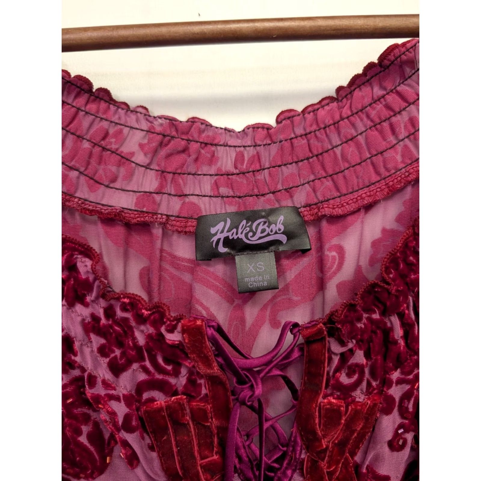 Vintage Hale Bob Blouse Silk Blend V-Neck Burn Out Velvet Red Floral XS Women Long Sleeve Tunic Party/Cocktail Size S / US 4 / IT 40 - 4 Thumbnail