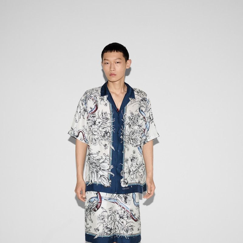 Gucci o1loc1c0226 794907 Printed Silk Shirt in Multicolor Size US M / EU 48-50 / 2 - 6 Thumbnail