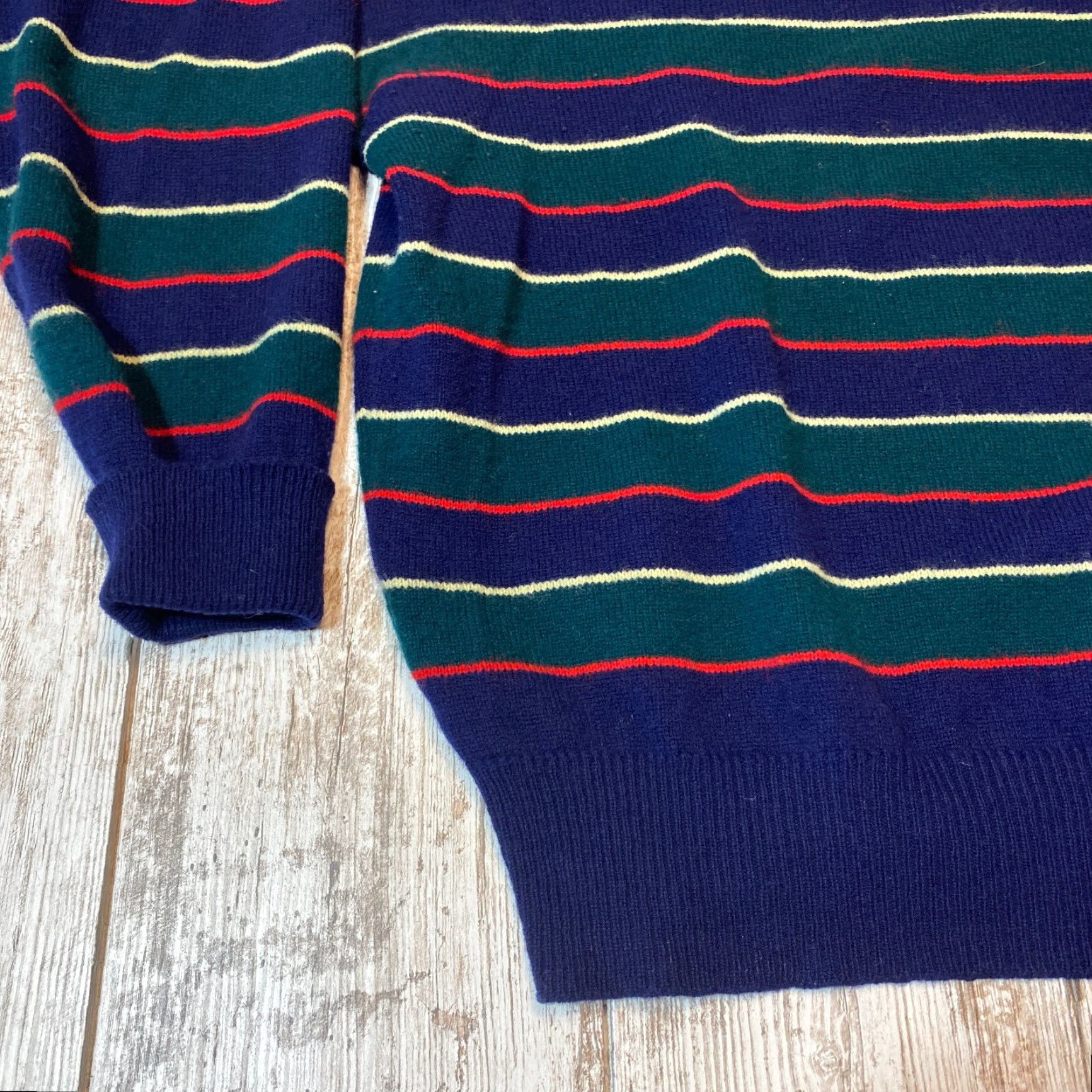 Lands' End VINTAGE Lands End Mens XL Blue Striped Geelong Lambswool Sweater Made Great Britain 7566 Size US XL / EU 56 / 4 - 3 Thumbnail
