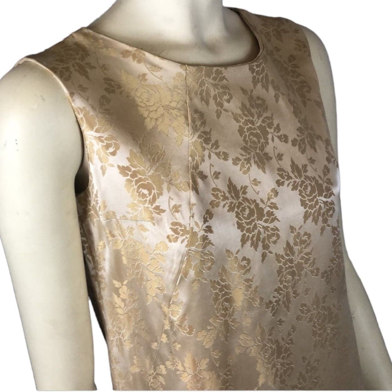 Vintage Vintage 1960s Gold Satin Damask sleeveless maxi Dress Large Size L / US 10 / IT 46 - 6 Thumbnail