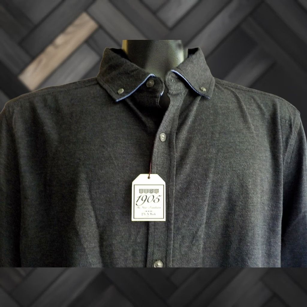 Jos. A. Bank Jos. A Bank Gray Cotton Knit Button-Down Shirt XL NWT Denim Trim Casual Mens Shirt Size US XL / EU 56 / 4 - 1 Thumbnail