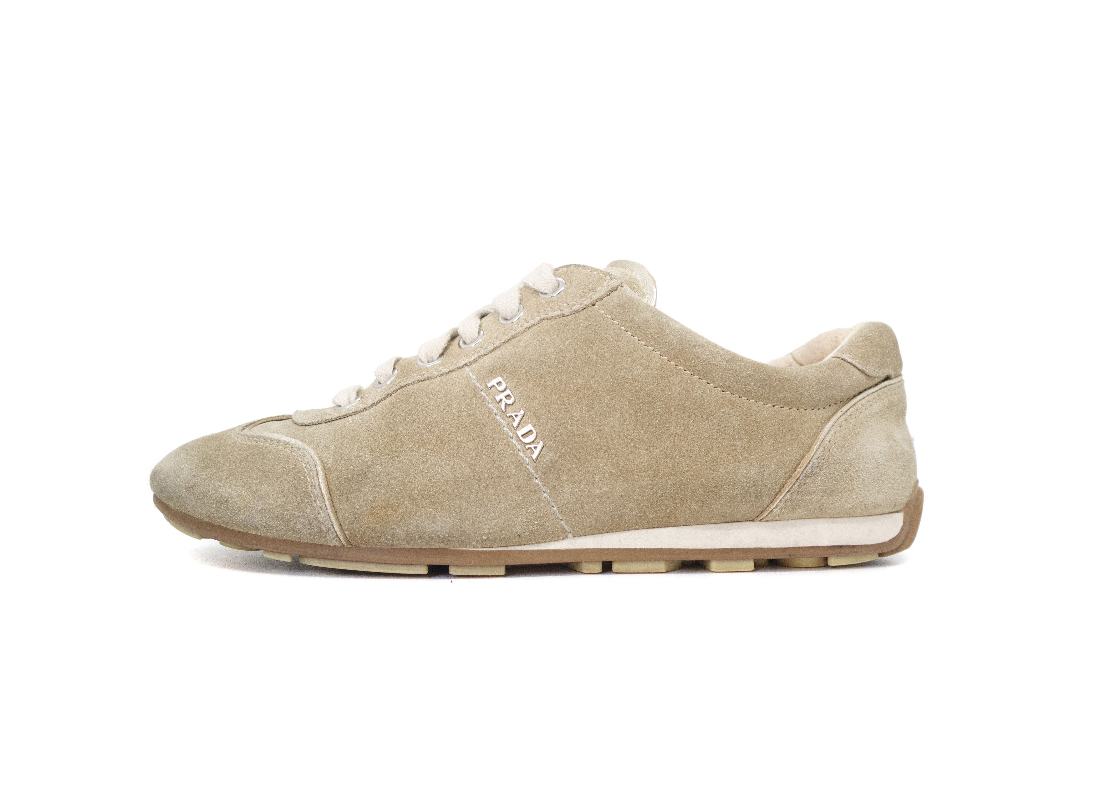 Prada Y2K Suede Metal Logo Low-Top Sneakers Vintage Size US 5 / IT 35 - 2 Thumbnail