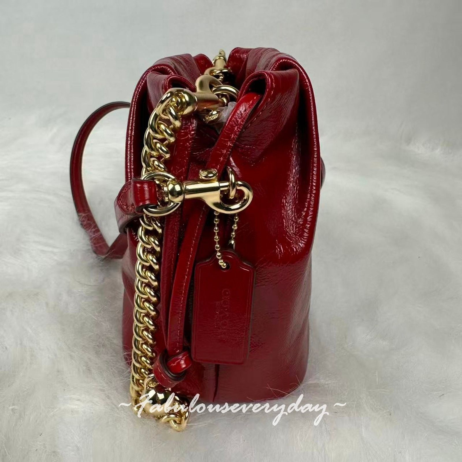 Coach Coach Faye Mini Drawstring Crinkle Leather/Dark Cardinal Size ONE SIZE - 2 Thumbnail