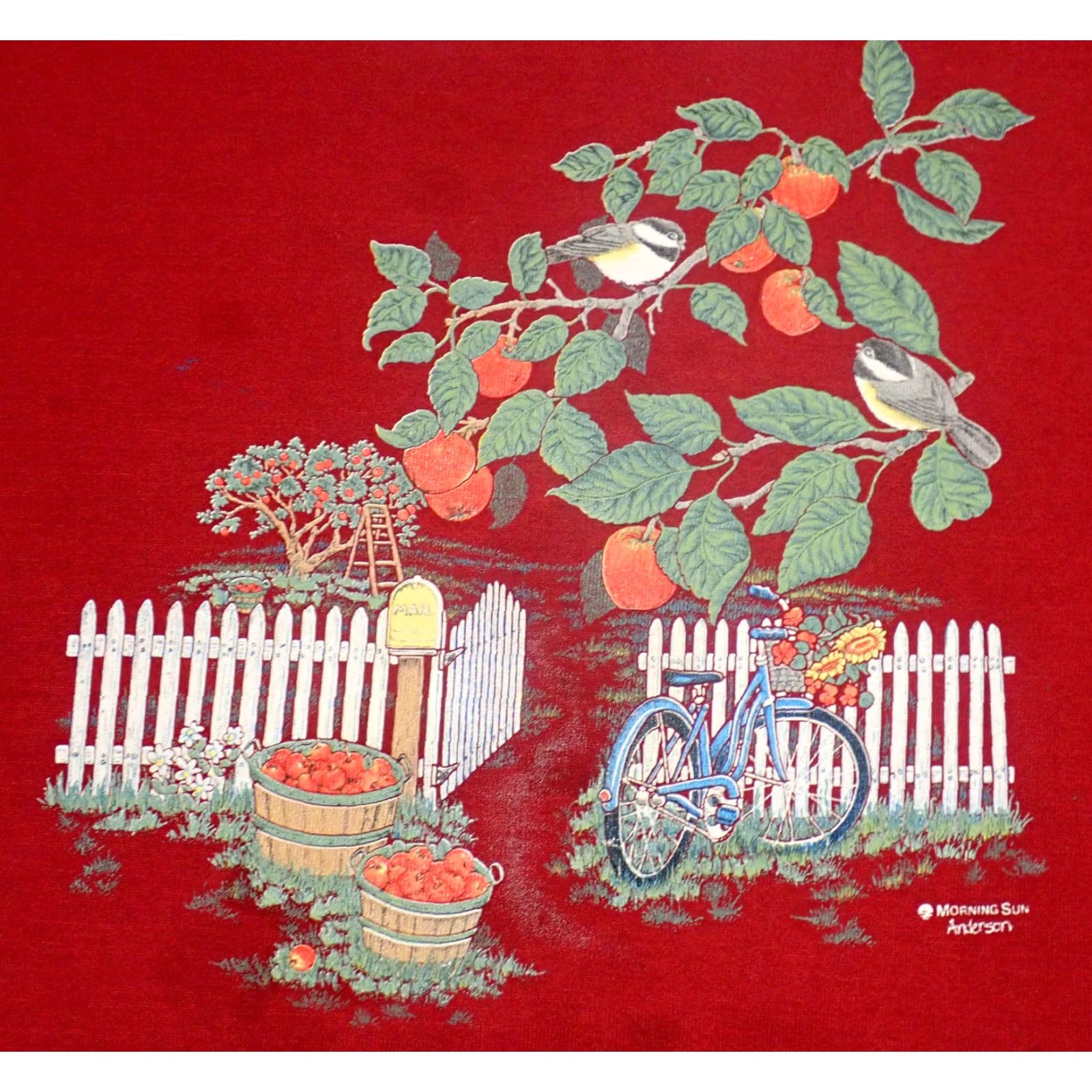 Vintage VINTAGE Morning Sun COLLARED Graphic Sweatshirt 2XL USA Apple Harvest Nature Red Cotton Blend Polyester Blend Garden Trees Little Birds USA 2XL 47 Size XXL / US 16-18 / IT 52-54 - 3 Thumbnail
