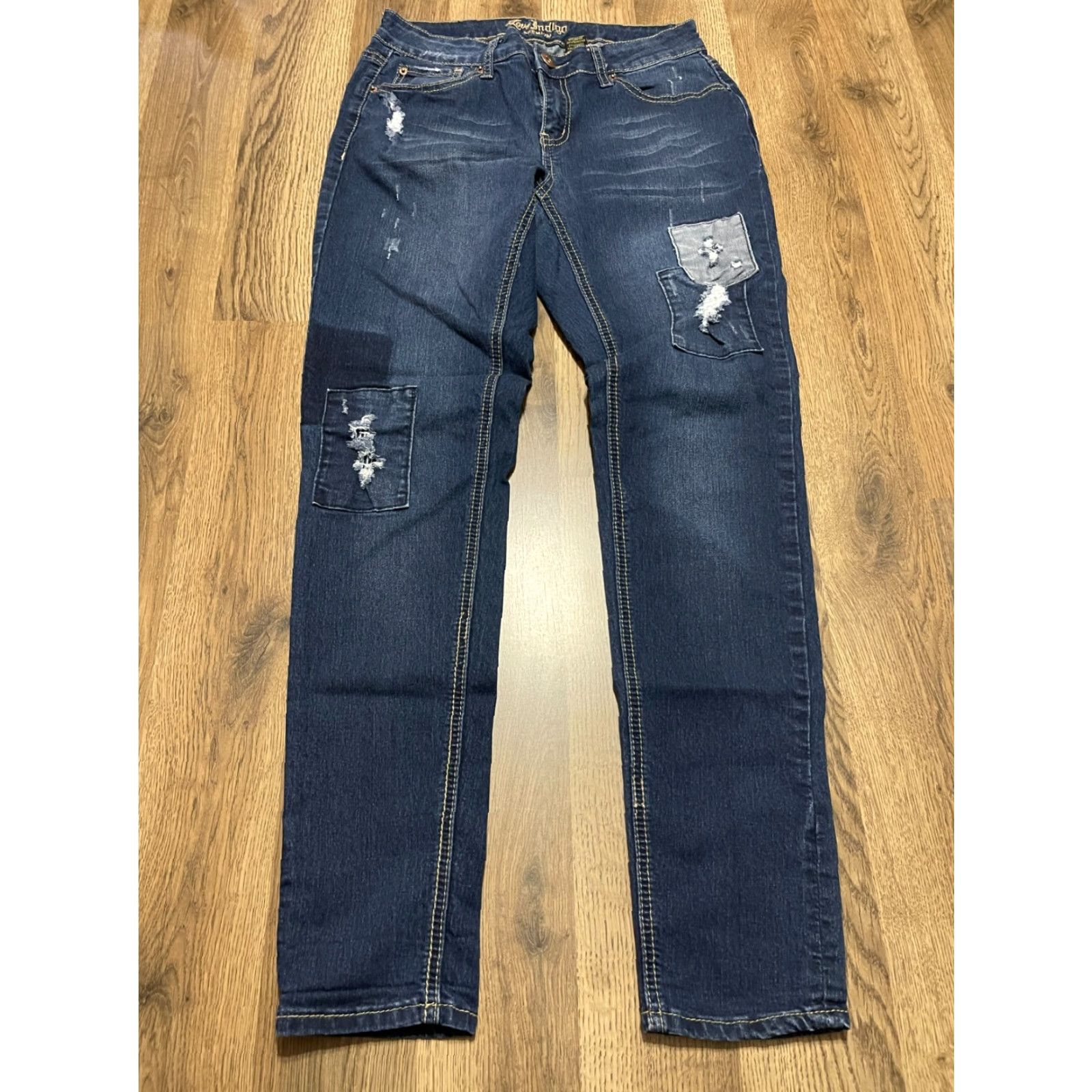 Vintage Love Indigo Premium Jeans Women 27 Blue Denim Skinny Distressed Patches Womens Size 27" / US 4 / IT 40 - 2 Thumbnail