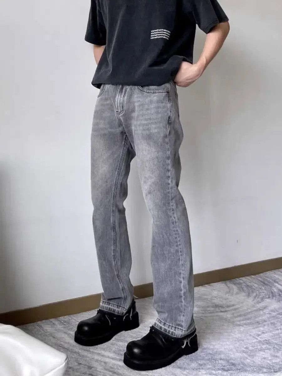 Japanese Brand Loose straight tube slightly flared gray jeans Size US 32 / EU 48 - 3 Thumbnail
