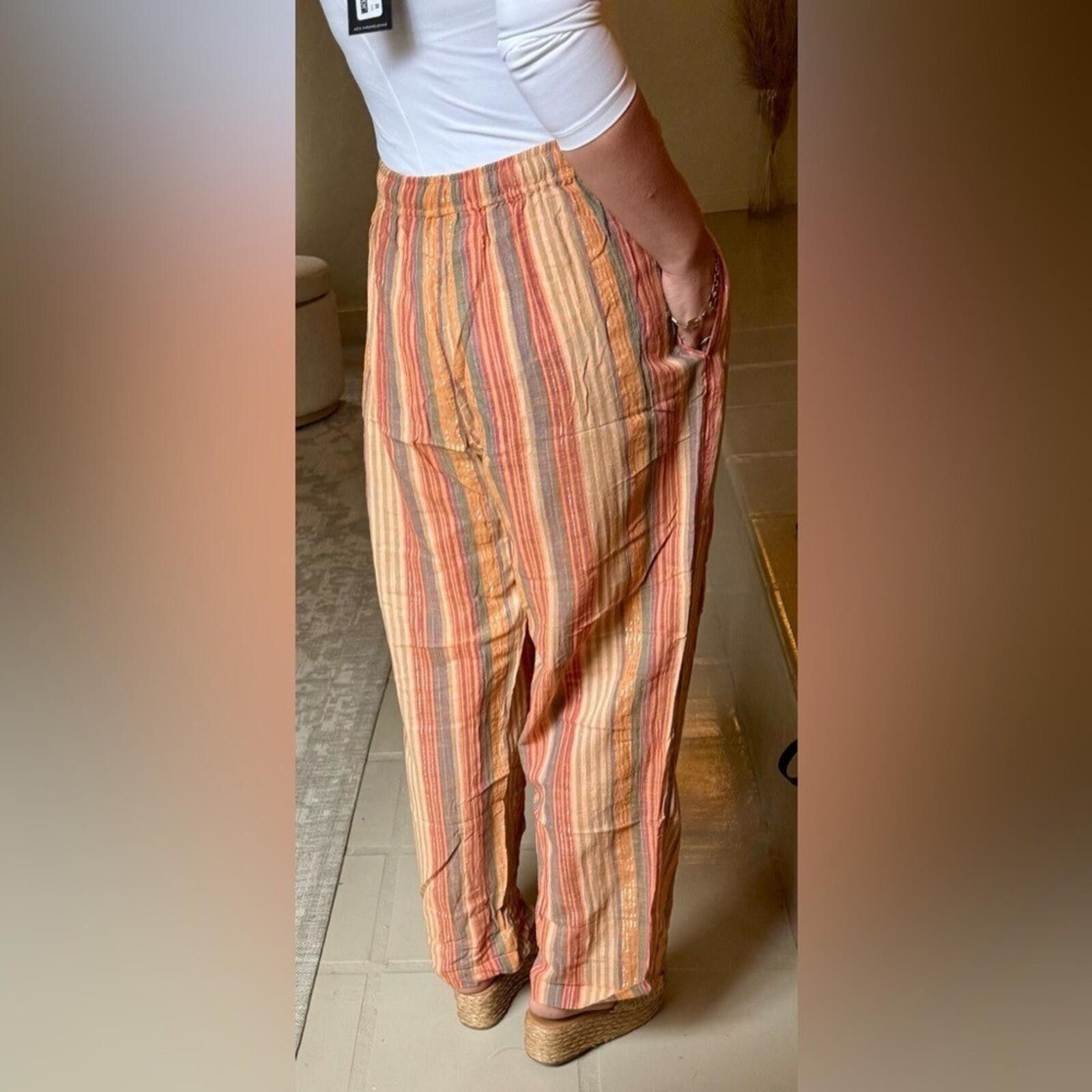Other Vintage Russ Sport Co Striped Wide Leg Pants L Boho Metallic Size 36" / US 14 / IT 50 - 4 Thumbnail