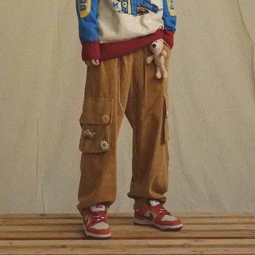 Jean Corduroy Pants Wide Leg Pants for Men Cargo Trousers Size US 35 - 4 Thumbnail