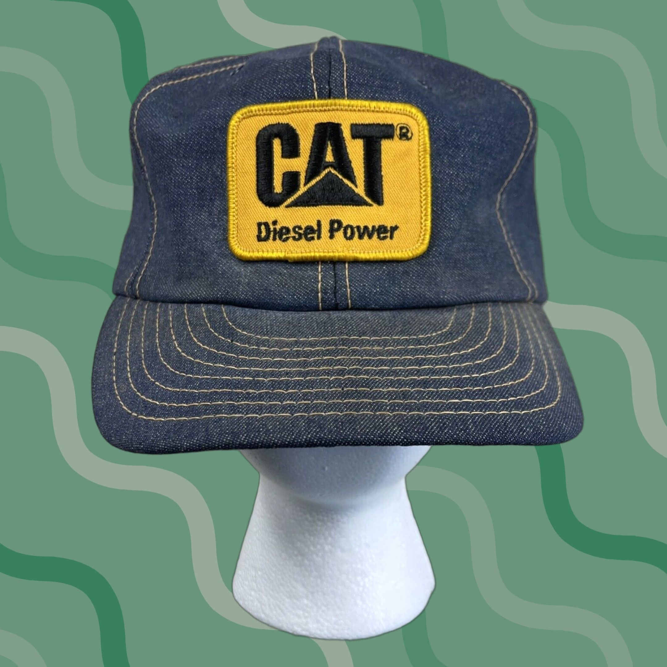 Vintage VINTAGE CAT Denim Trucker Hat Men Adjustable Blue 80s CAT Equipment Snapback Cap United States USA MFG Size ONE SIZE - 1 Thumbnail