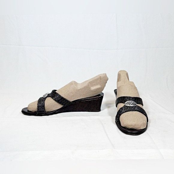 Brighton Vintage 90s Brighton Brown Weaved Leather Wedge Sandals Size US 7 / IT 37 - 2 Thumbnail