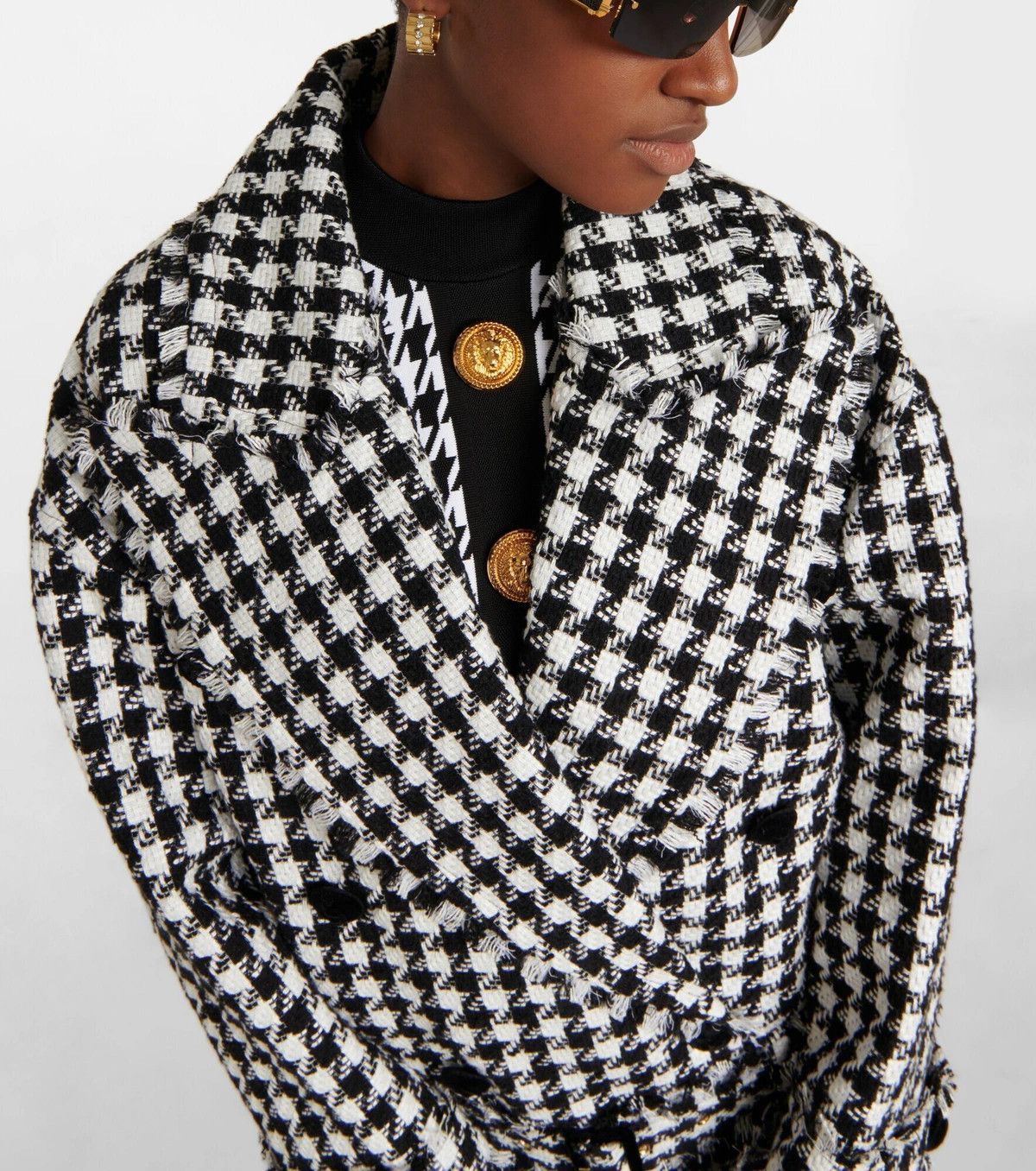 Balmain o1y0525 Checked Coat in Black/White Size XS / US 0-2 / IT 36-38 - 2 Thumbnail