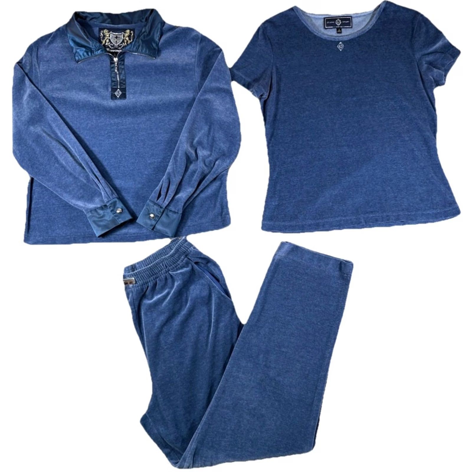 Velour VINTAGE ST. JOHN Sport Marie Gray 3-Piece Track Suit Blue Velour S Women Size S / US 4 / IT 40 - 2 Thumbnail