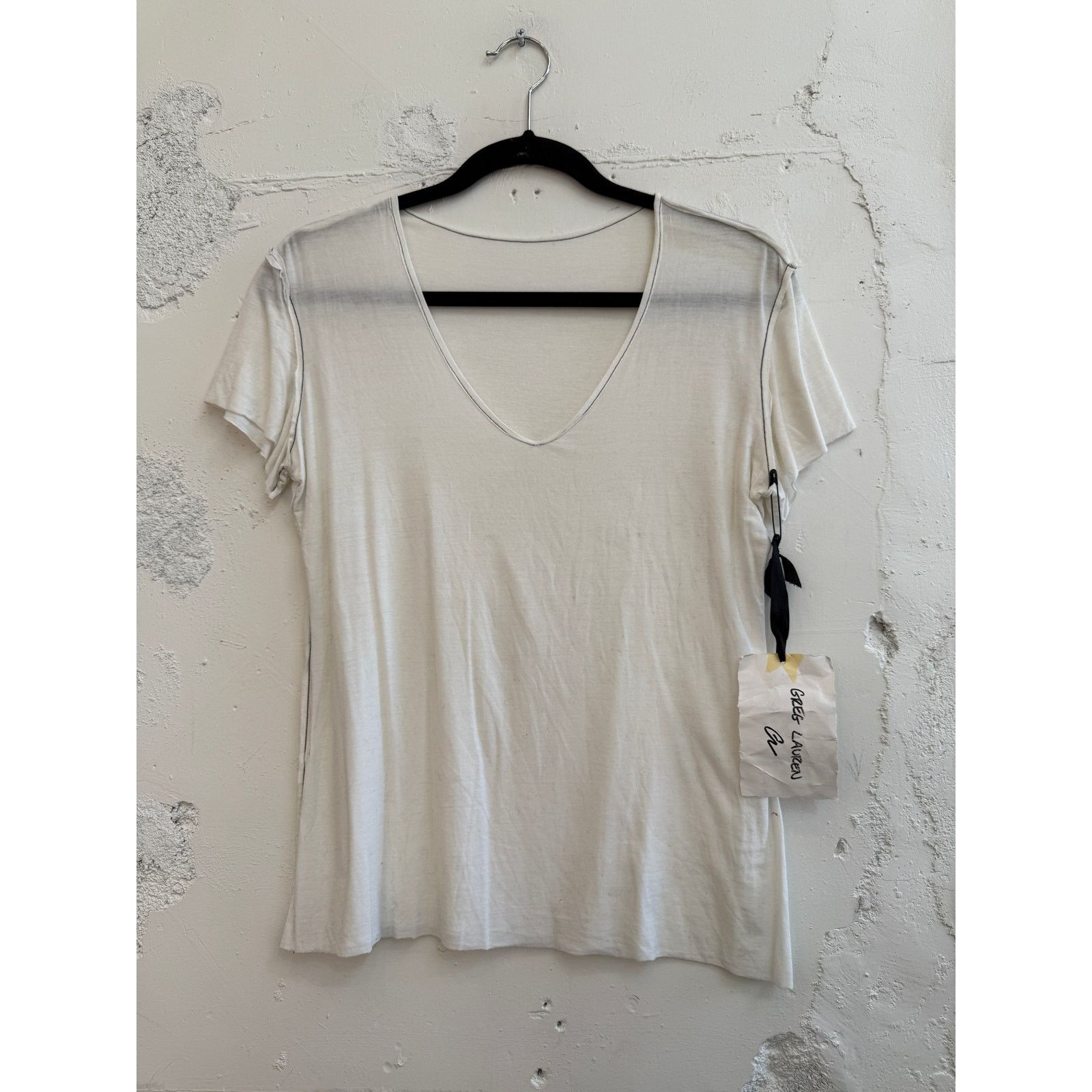 Greg Lauren Greg Lauren SAMPLE Exposed Seams Thin V Neck Tee Size L / US 10 / IT 46 - 1 Thumbnail