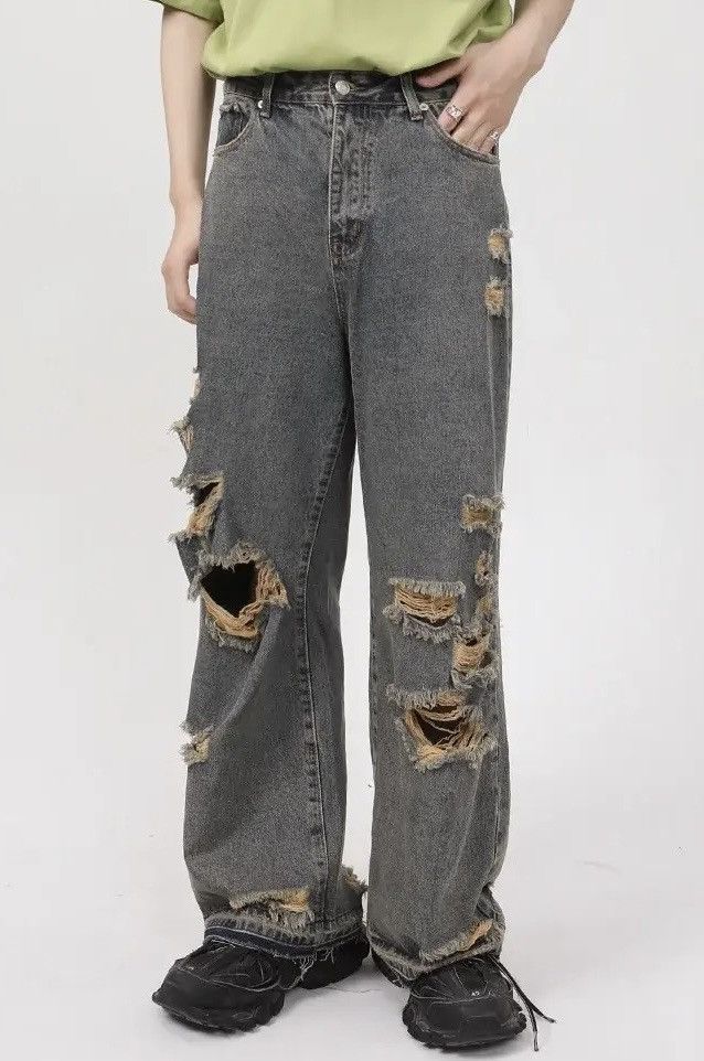 Japanese Brand Distressed denim hole jeans y2k pants Size US 30 / EU 46 - 2 Thumbnail