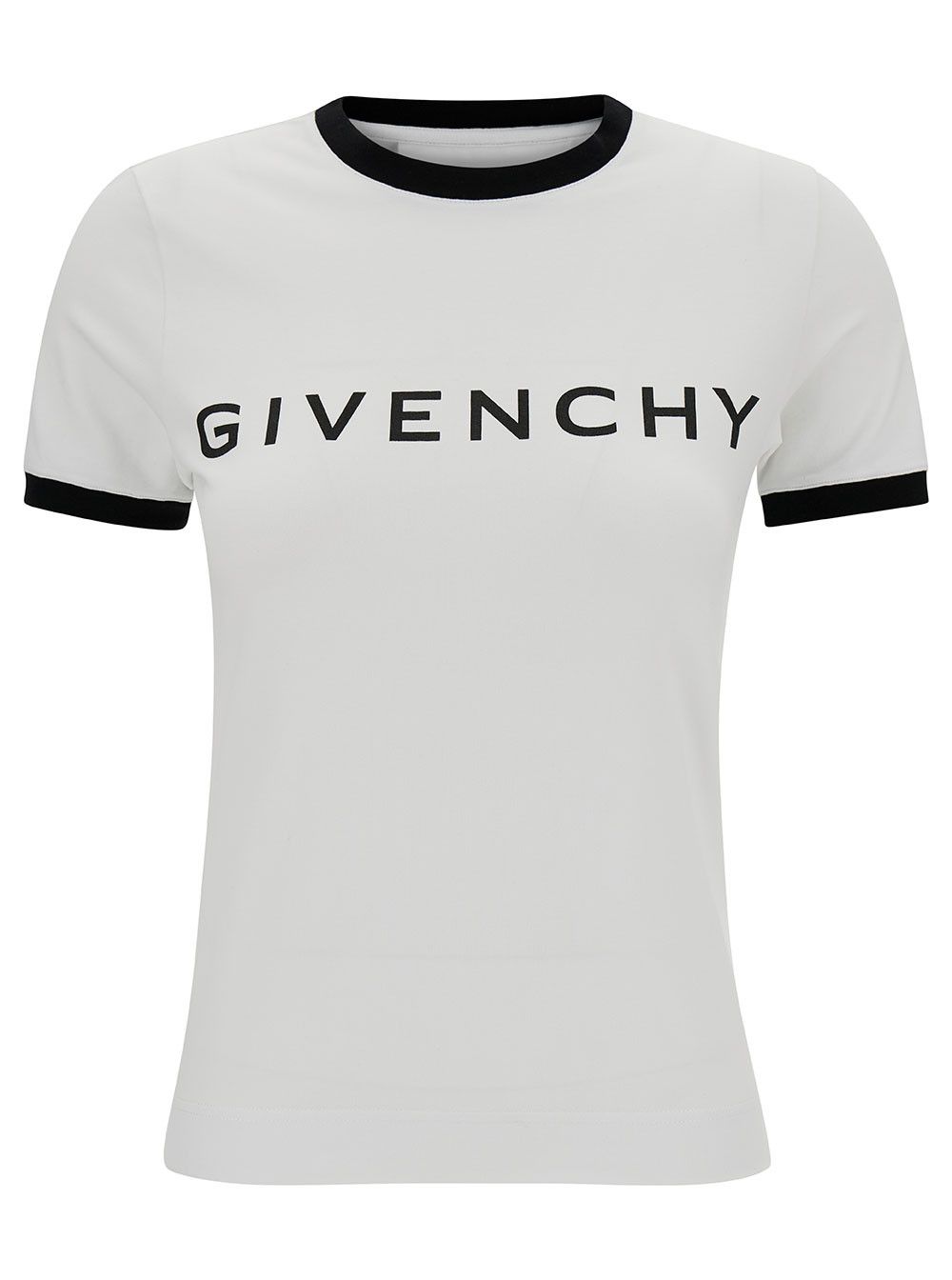 Givenchy White Crewneck T-Shirt with Contrasting Logo Lettering in Stretch Cotton Woman Size L / US 10 / IT 46 - 1 Thumbnail