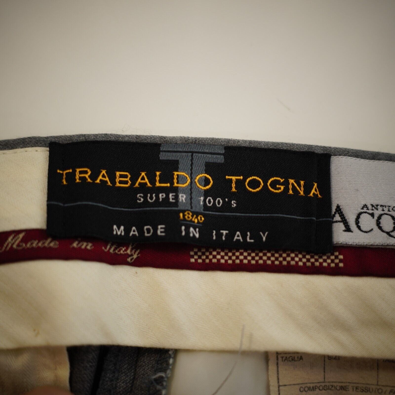 Other Acquaviva Tabaldo Togna Super 100's Wool Pleated Cuffed Gray Size 36R - 8 Thumbnail