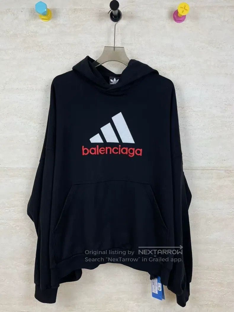 Balenciaga Black and Red Embroidered Hoodie