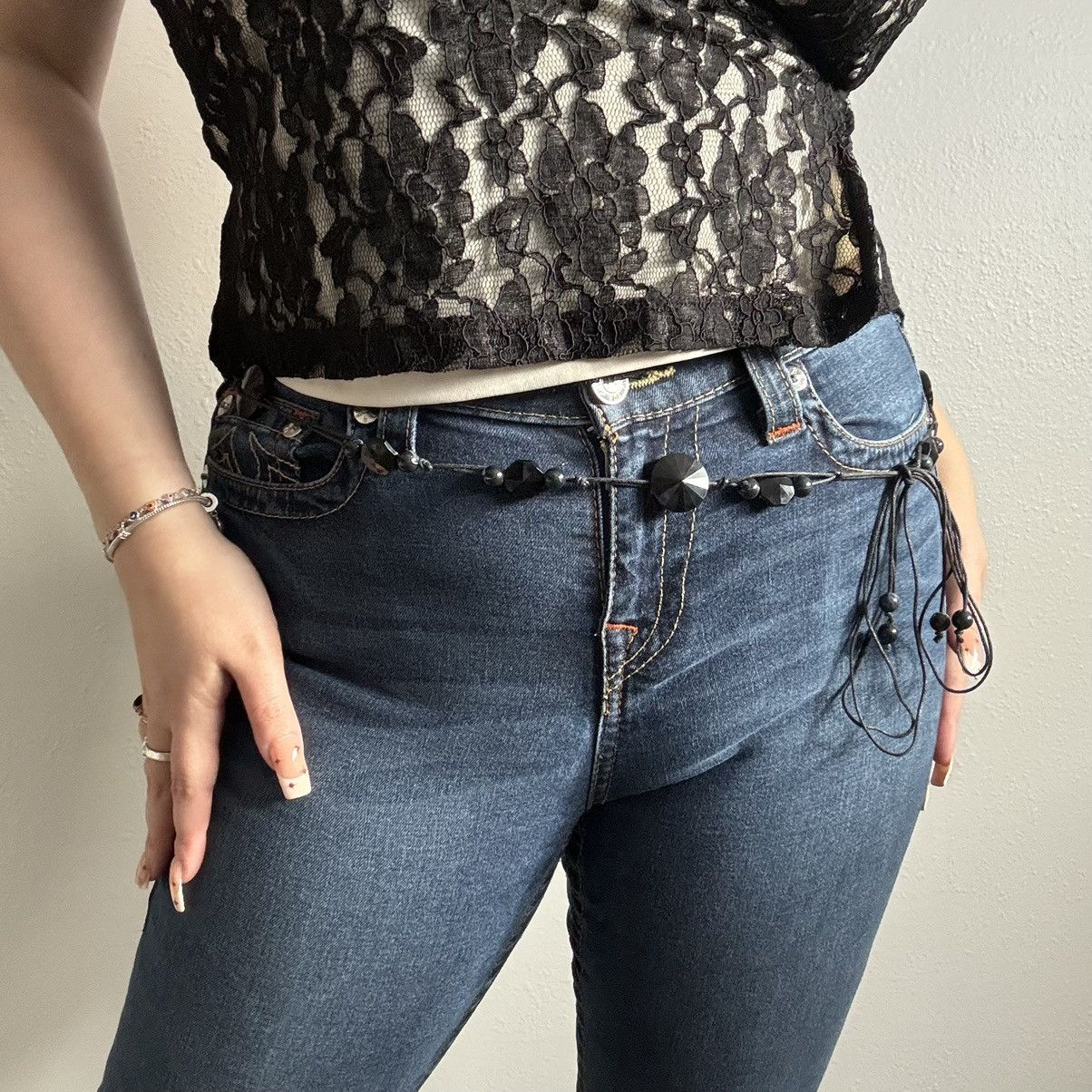 Vintage Vintage 90s Whimsygoth Grunge Black Cord Beaded Chain Belt Size ONE SIZE - 1 Thumbnail