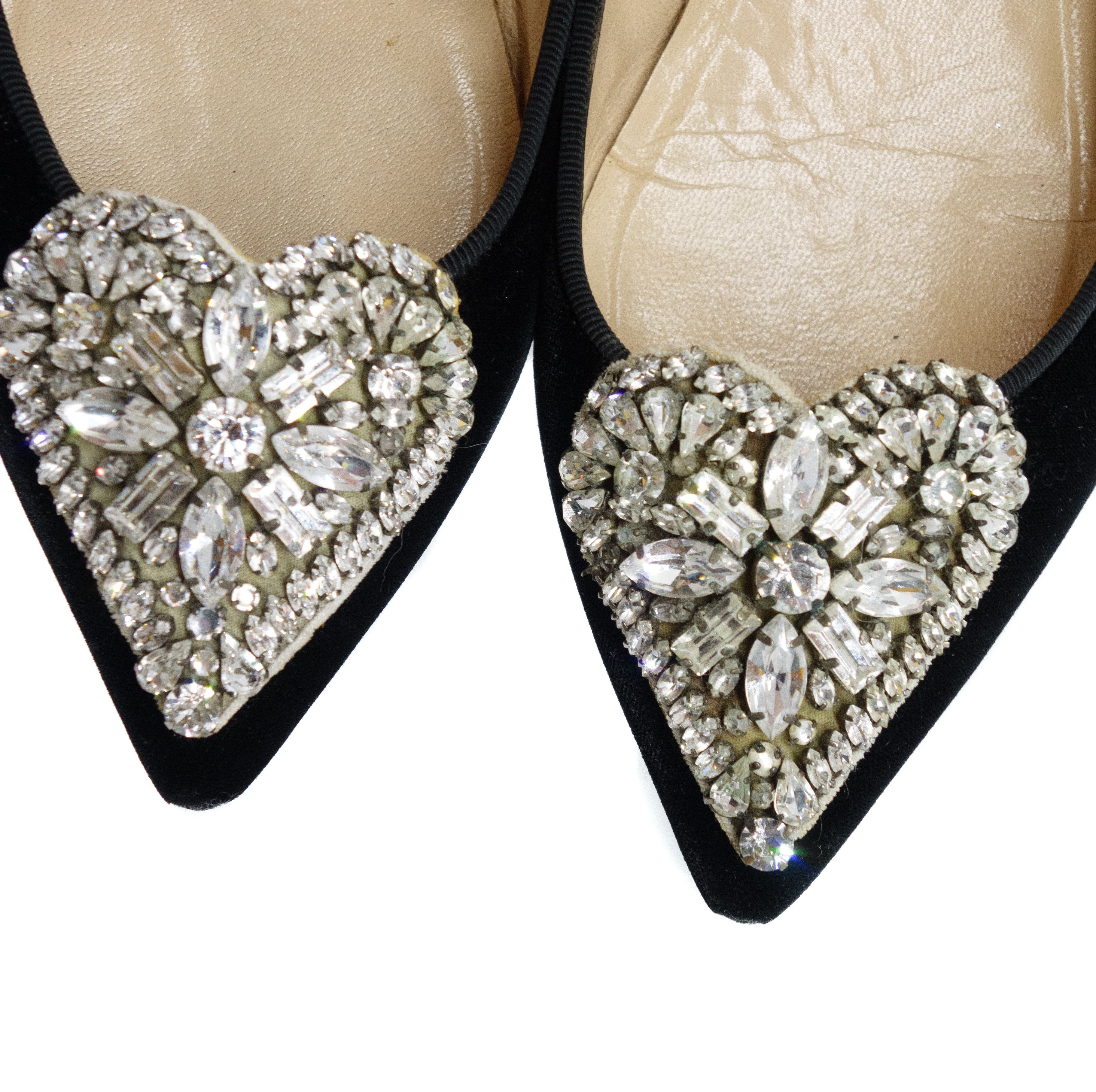 Christian Louboutin Сristacora Crystal Heart Embellishment Velvet Flats Size US 6 / IT 36 - 5 Thumbnail