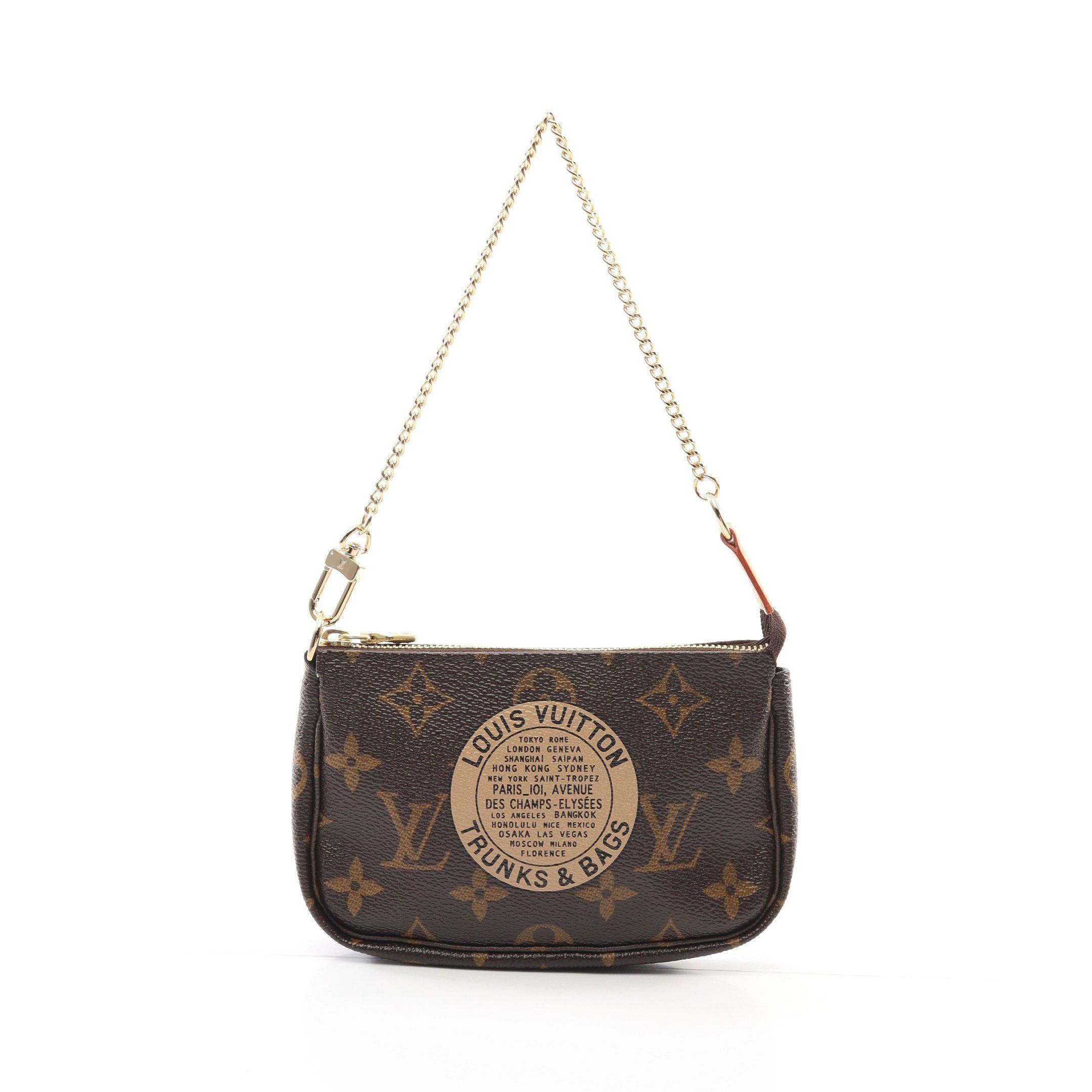 Louis Vuitton Mini Pochette Accessoires Monogram Chain Handbag Leather Brown