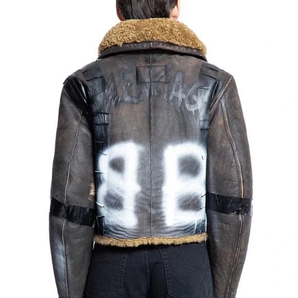 Balenciaga o1in1g0126 Taped Aviator Jacket in Brown/Beige Size US S / EU 44-46 / 1 - 4 Thumbnail