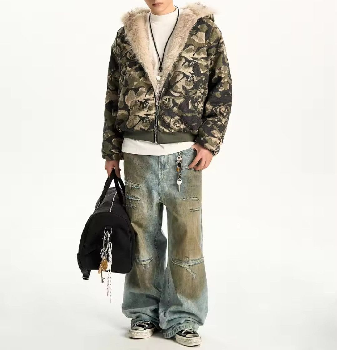 Japanese Brand × Vintage Camo Fur Collar Jacket Hoodie Size US XL / EU 56 / 4 - 2 Thumbnail