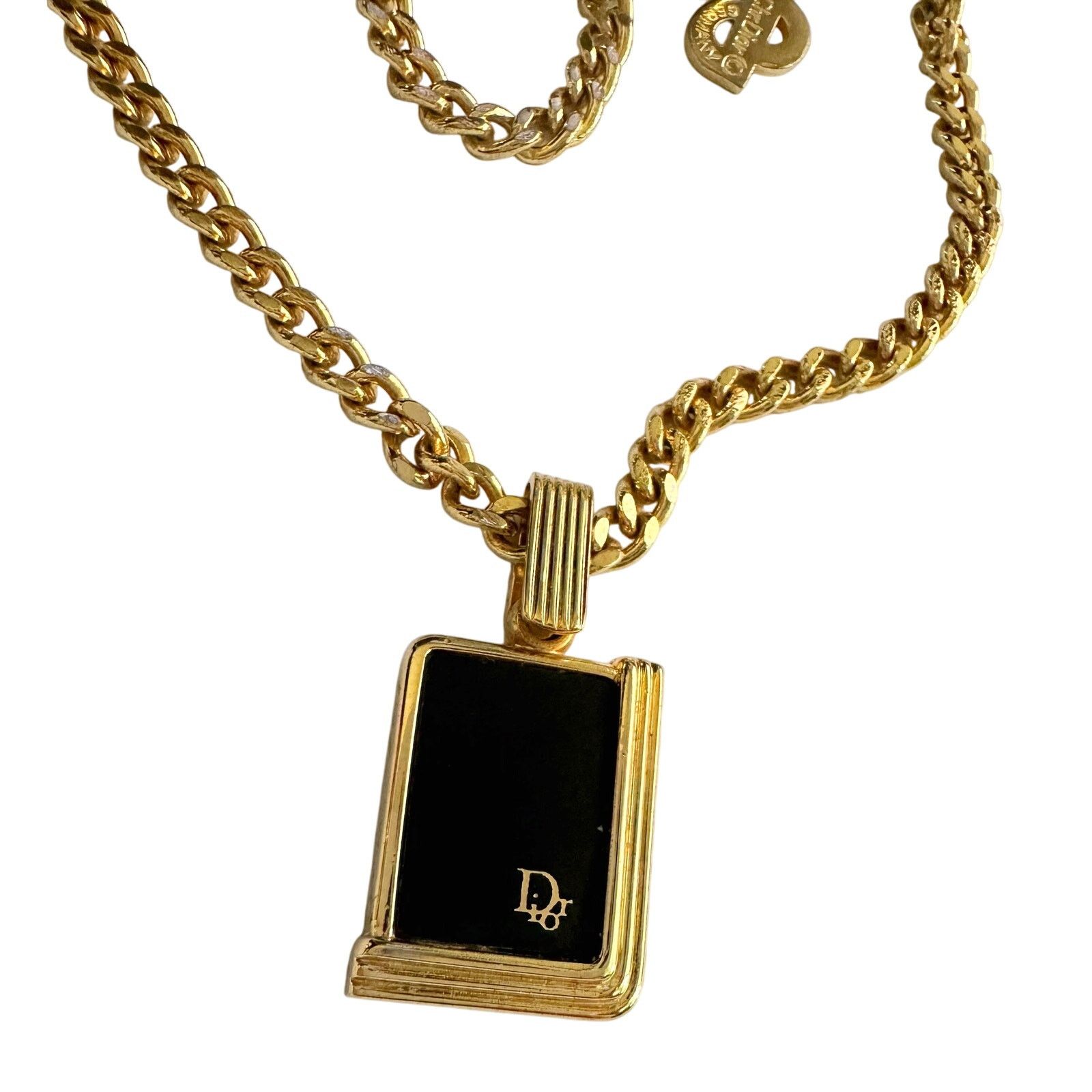 Dior Christian Dior Black Logo Plate Necklace Gold Plated Size ONE SIZE - 1 Thumbnail