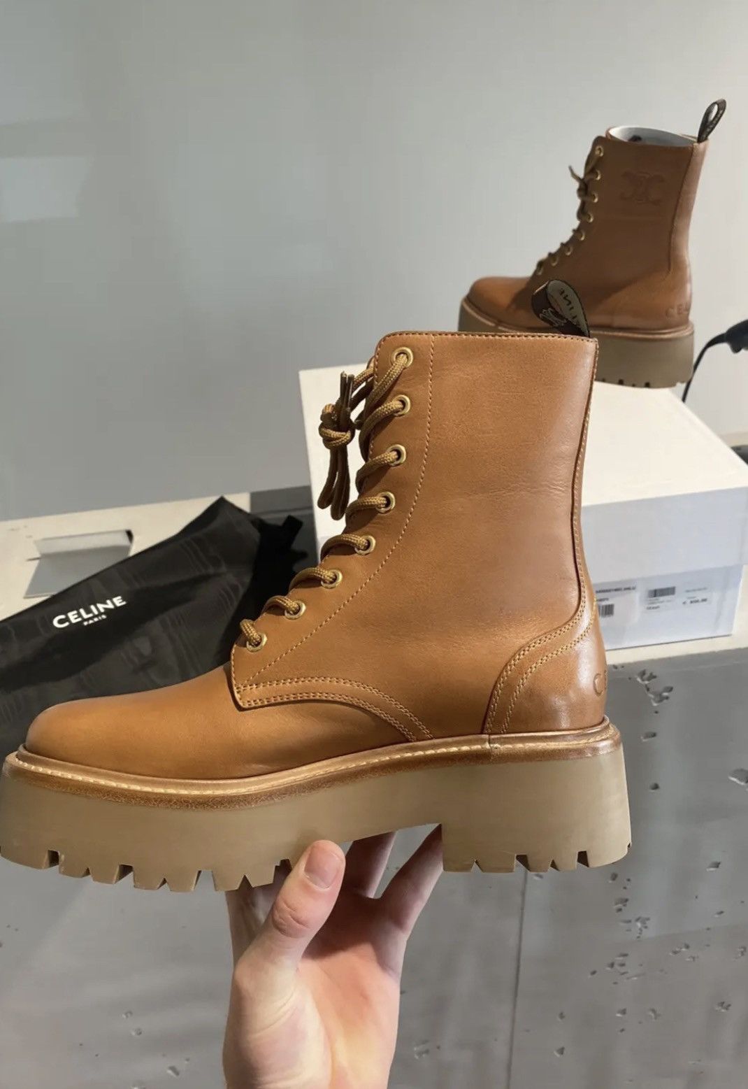 Celine Celine Leather Platform Boots with Triomphe Logo Size US 8 / IT 38 - 4 Thumbnail