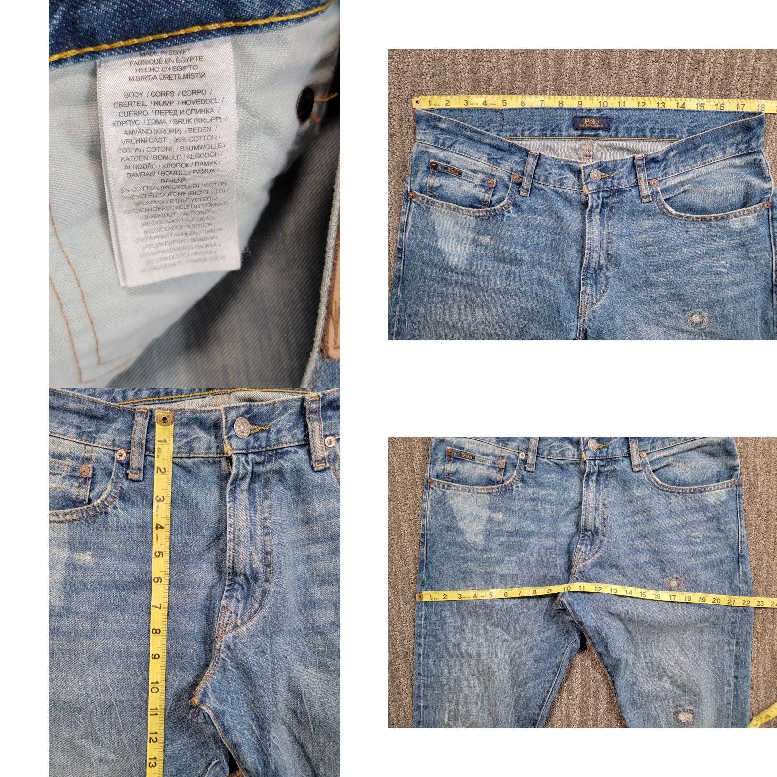 VINTAGE Polo Ralph Lauren Varick Slim Straight Blue Jeans Patch Repaired Men 36x30