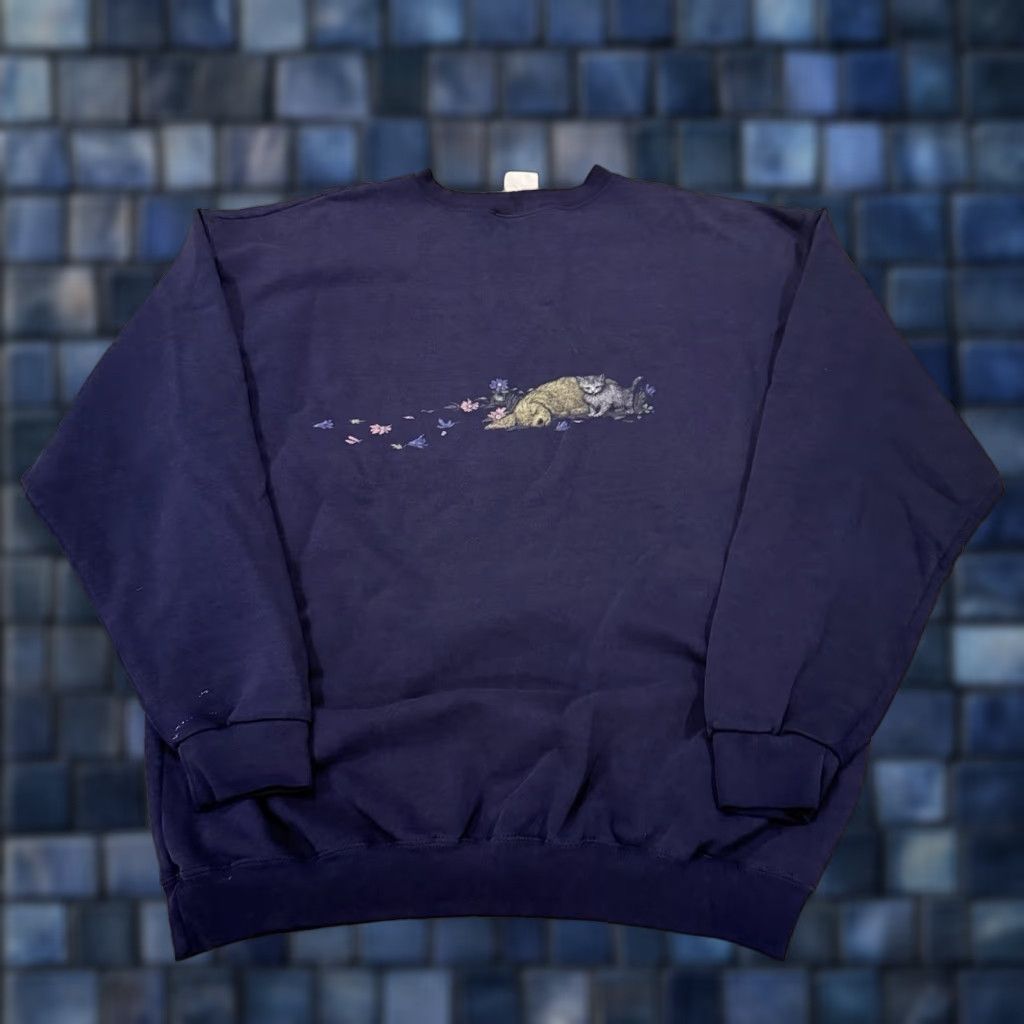 Northern Reflections VINTAGE Northern Reflections Sweatshirt Art Blue L Pullover Reflective Mens Large Distressed Puppy Kitten/Kitten Art Size US L / EU 52-54 / 3 - 1 Thumbnail
