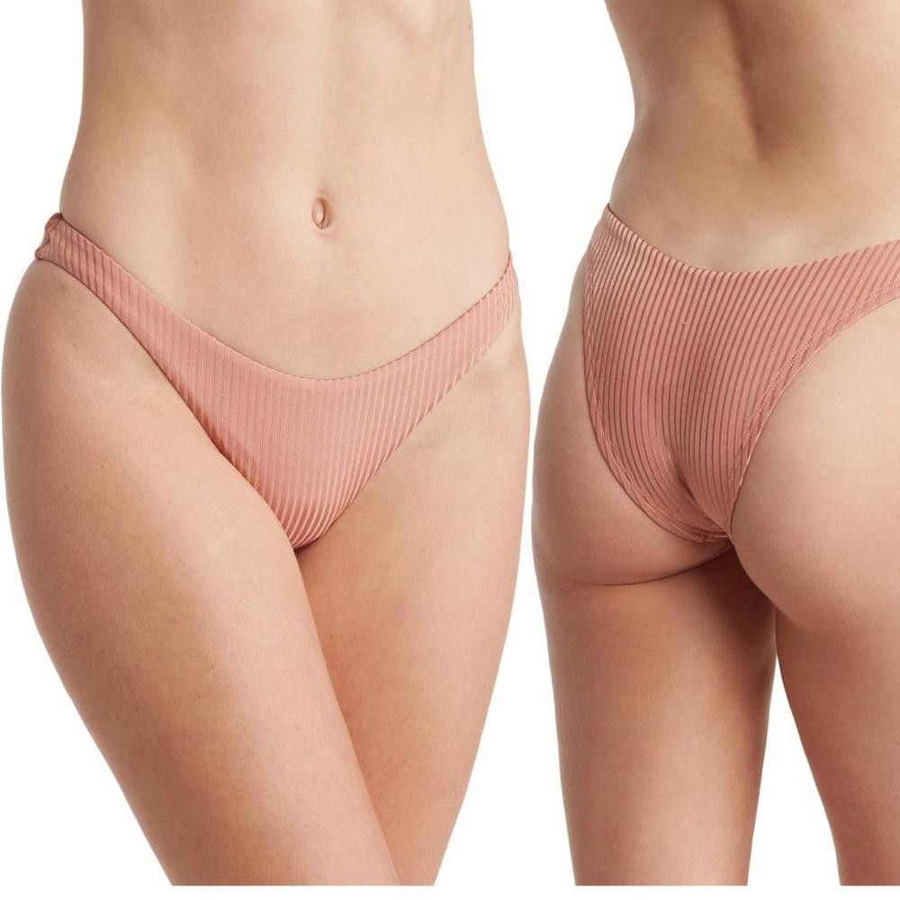 Designer Vitamin A Midori High Leg Ribbed Bikini Bottom Pink Small Size ONE SIZE - 2 Thumbnail