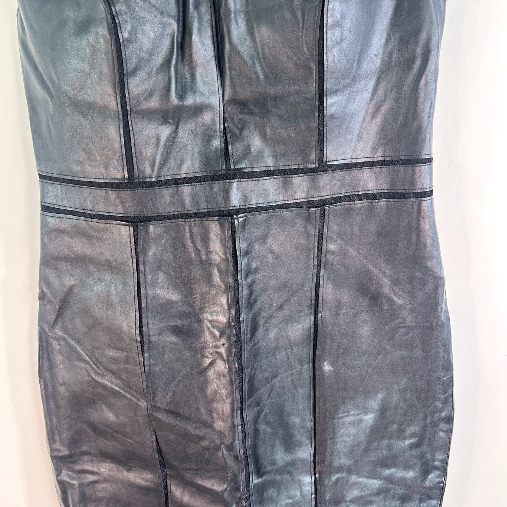 Vintage Aidan Mattox Faux Leather Illusion Lace Tank Cocktail Midi Dress Black Sz 6 Size M / US 6-8 / IT 42-44 - 3 Thumbnail