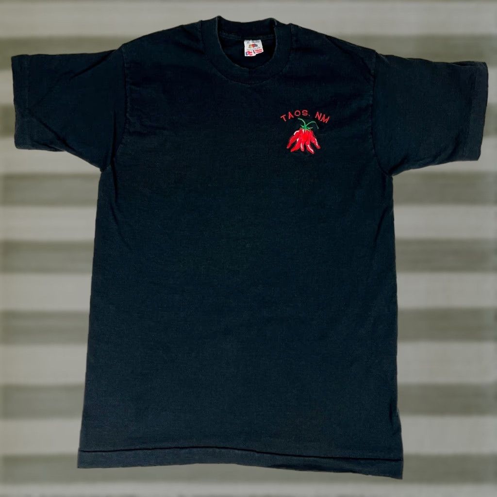 Fruit Of The Loom Vintage Fruit of the Loom T-Shirt Embroidered Made in USA Sz M Black 90s Taos New Mexico Cotton Short Sleeve Crew Neck Unisex Adults Logo Moon? Size US M / EU 48-50 / 2 - 1 Thumbnail